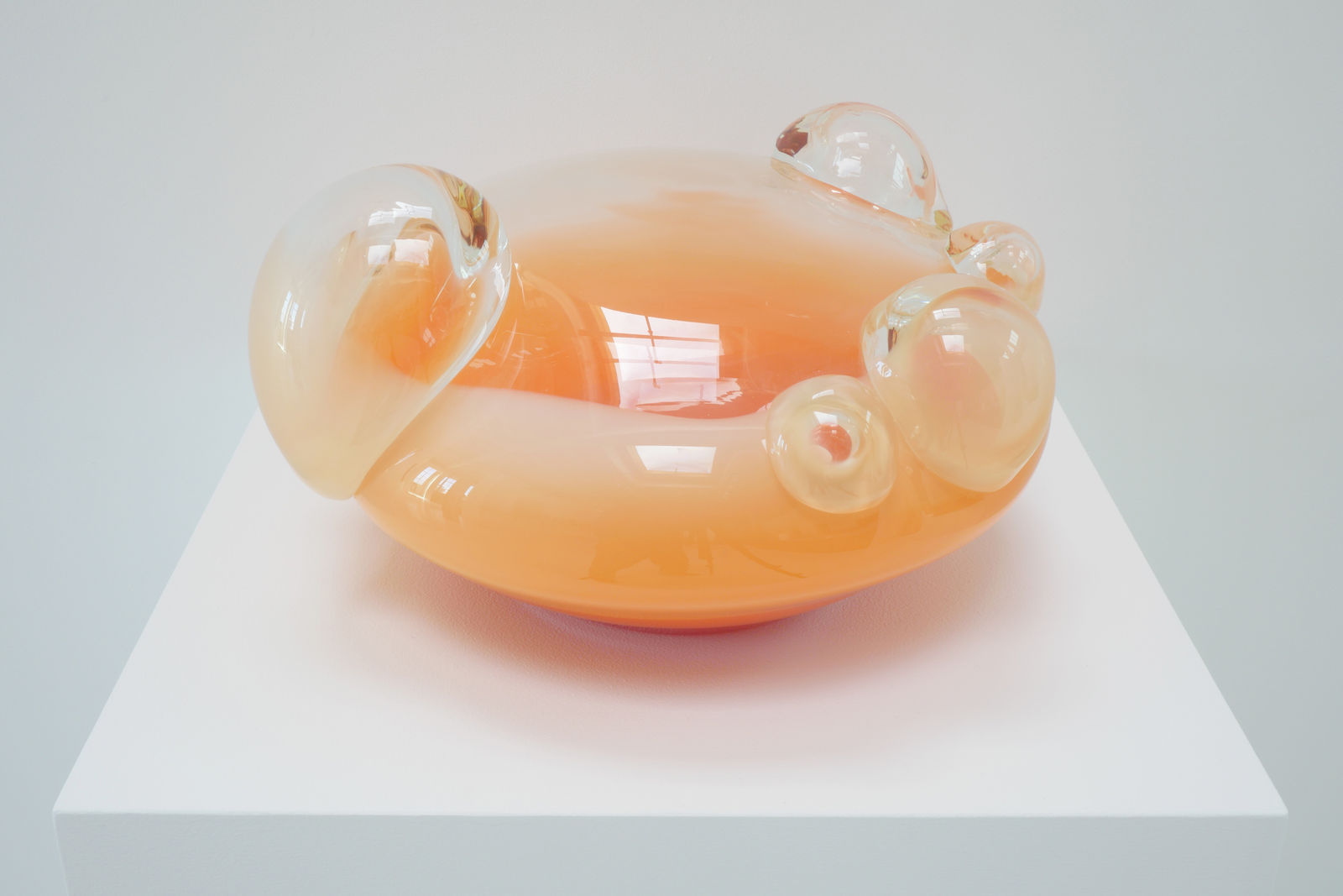 A top view of the glass sculpture showing the clear top and clear bubbles.