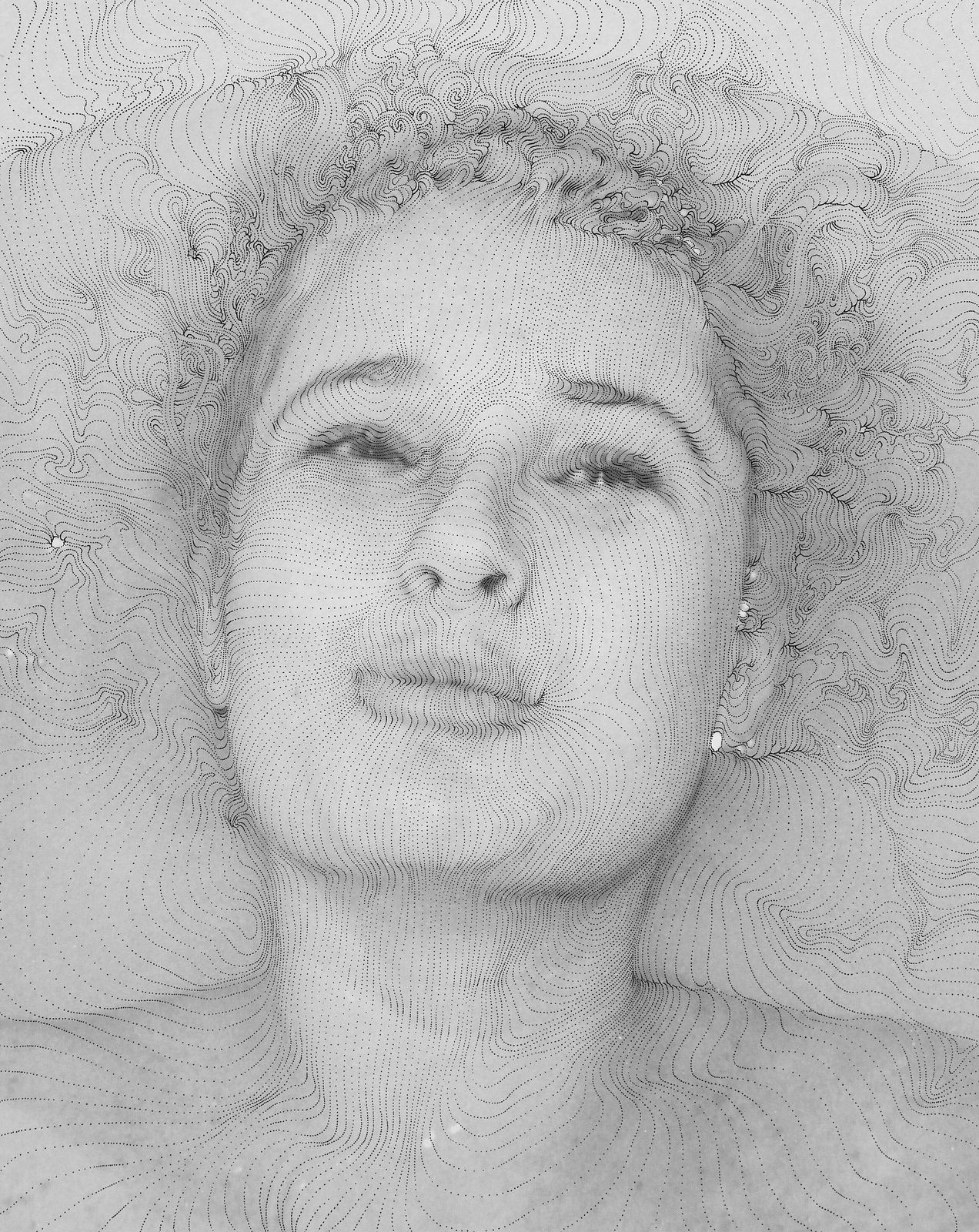 Sebastiaan Bremer Ave Maria 6 woman's face in gray dot image