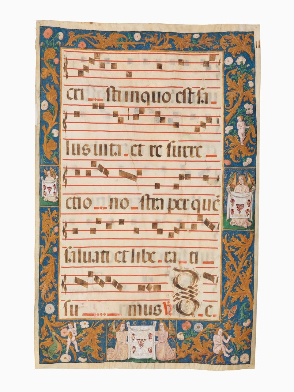 [Illuminated leaf], A giant choirbook leaf with decorated borders, c. 1510. Spain, Castile.