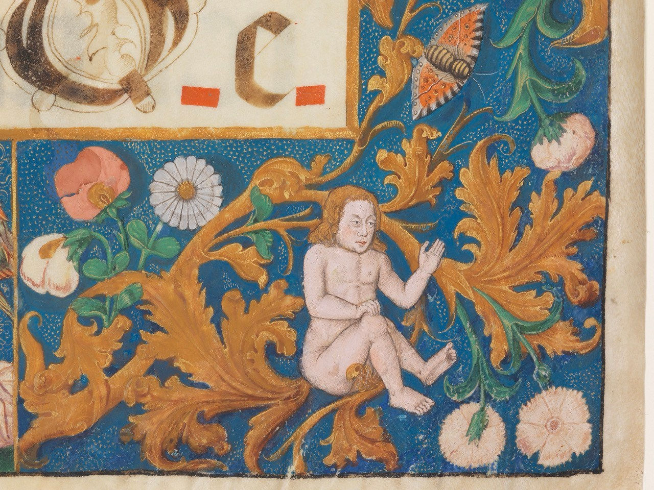 [Illuminated leaf], A giant choirbook leaf with decorated borders, c. 1510. Spain, Castile.