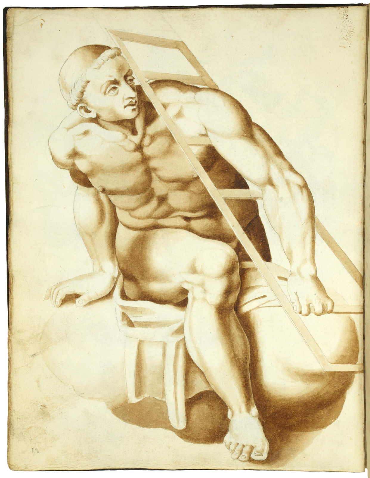 [Michelangelo Buonarroti], Album with 70 ink and wash studies after the "Last Judgment", preserving Michelangelo's original fresco designs, S.a. [ca. 1560]. [Rome].