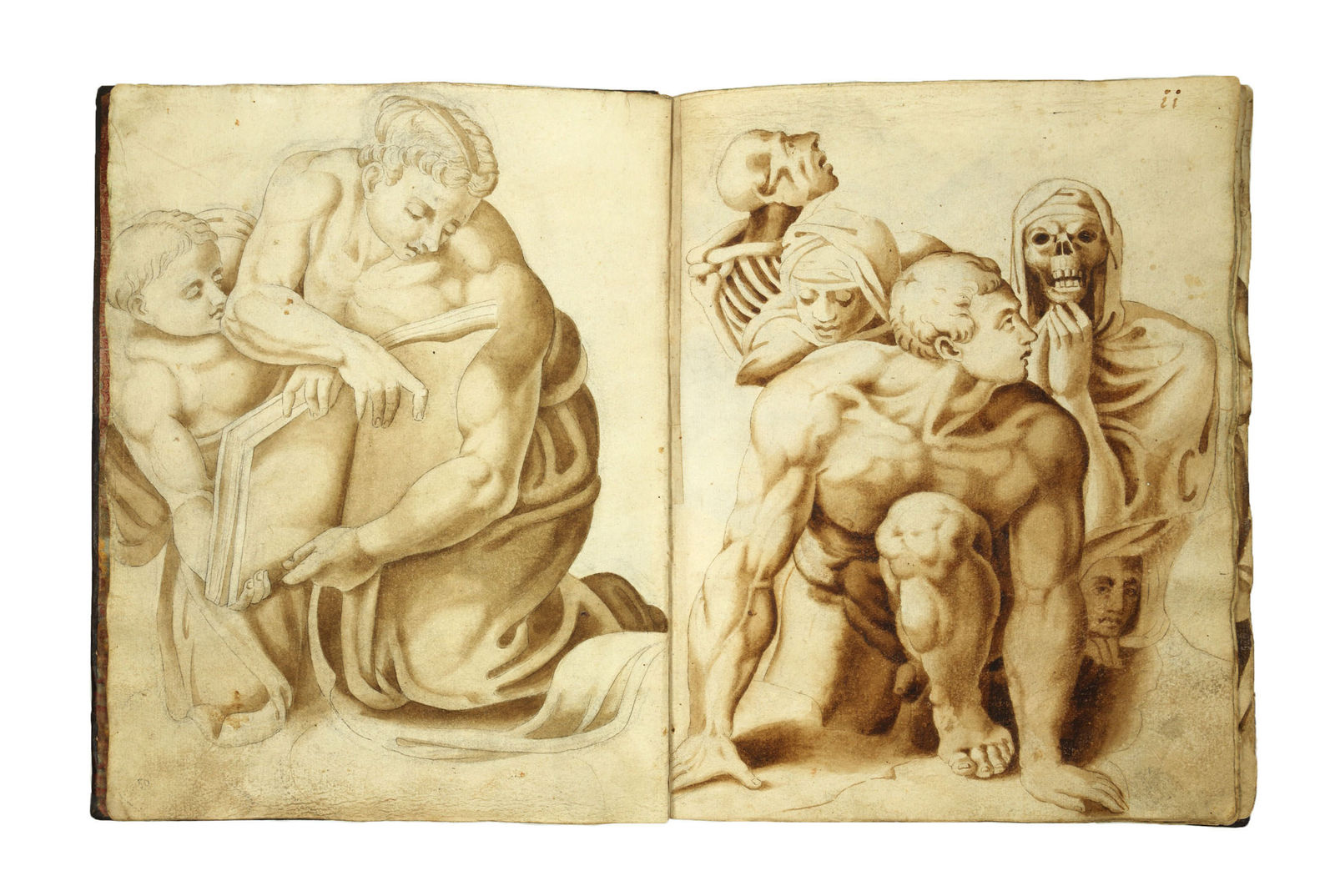 [Michelangelo Buonarroti], Album with 70 ink and wash studies after the "Last Judgment", preserving Michelangelo's original fresco designs, S.a. [ca. 1560]. [Rome].