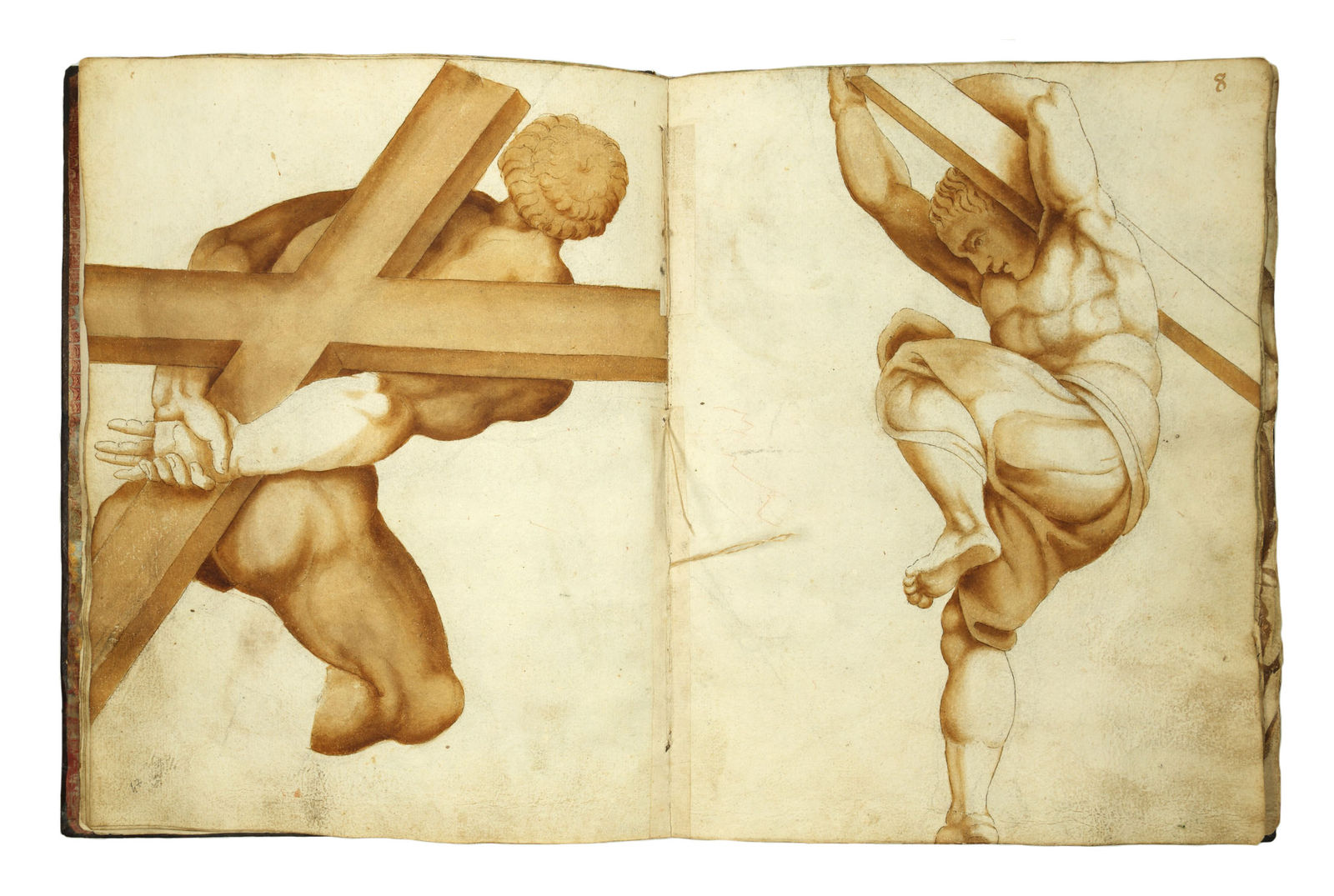 [Michelangelo Buonarroti], Album with 70 ink and wash studies after the "Last Judgment", preserving Michelangelo's original fresco designs, S.a. [ca. 1560]. [Rome].