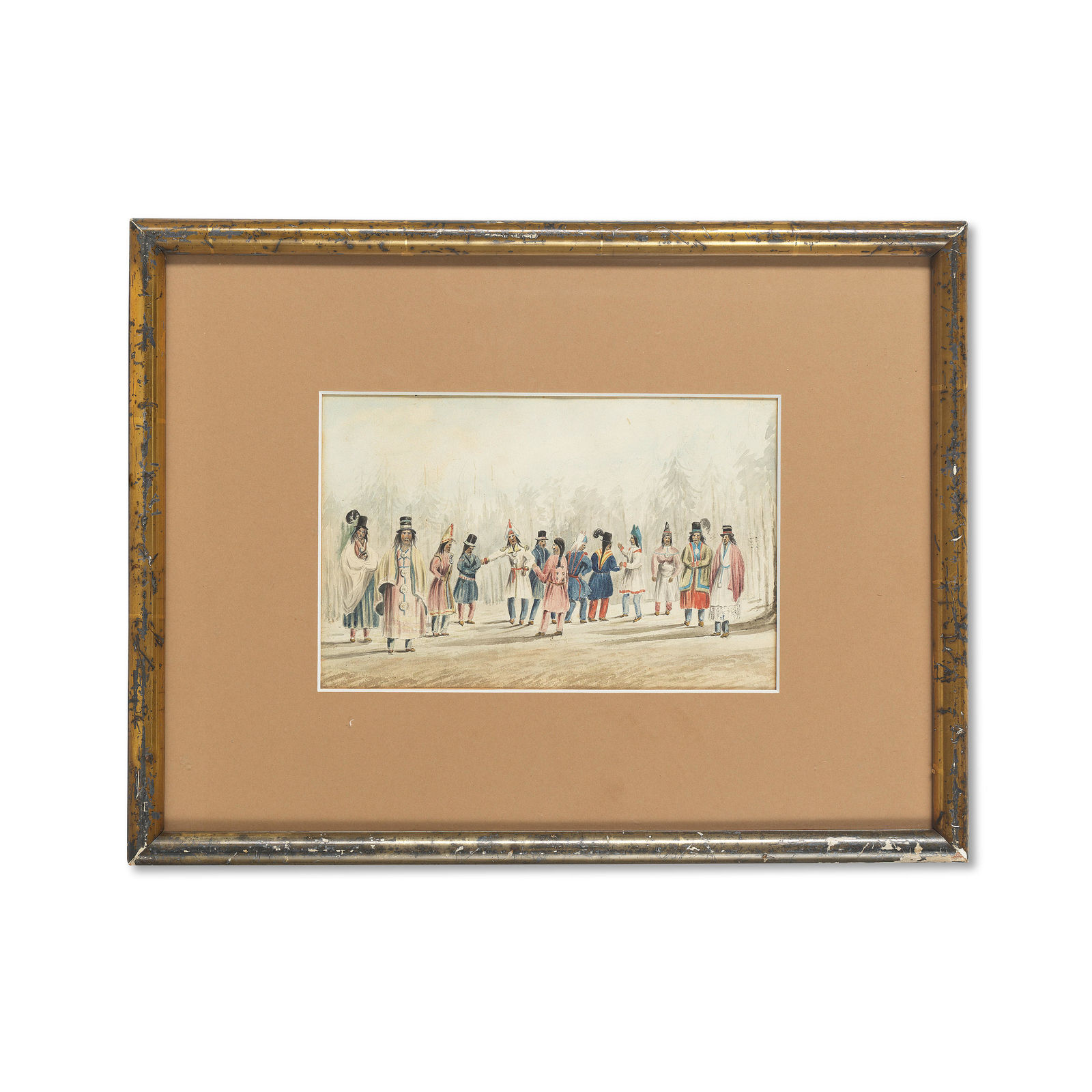 Bainbrigge, Philip John (attributed to), “Melicent Indians: New Brunswick – In gala dresses dancing the Snake dance. April 1841”, 1841. Canada.