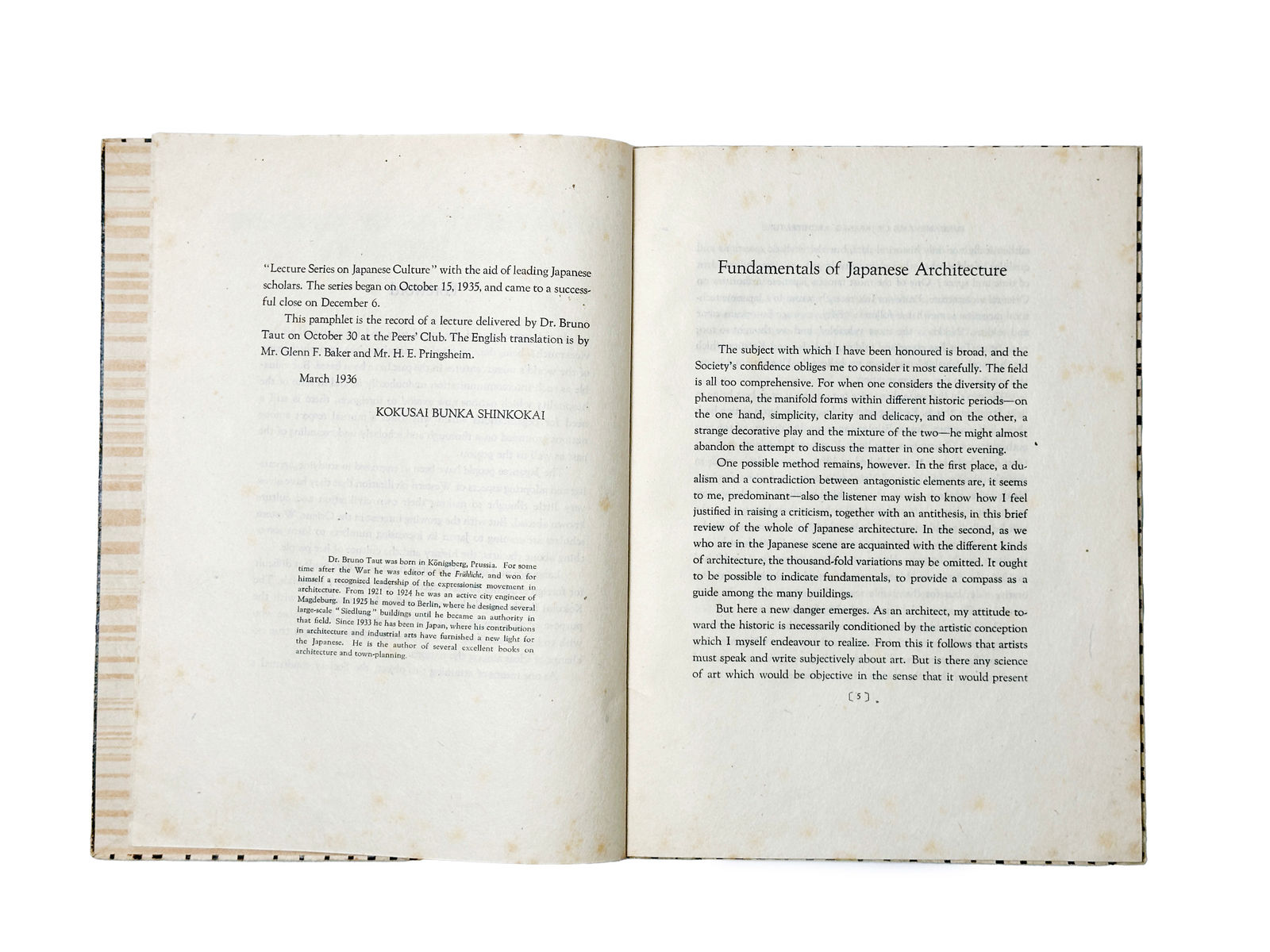 Taut, Bruno, Fundamentals of Japanese Architecture, 1936. Tokyo. Kokusai Bunka Shinkokai (The Society for International Cultural Relations).