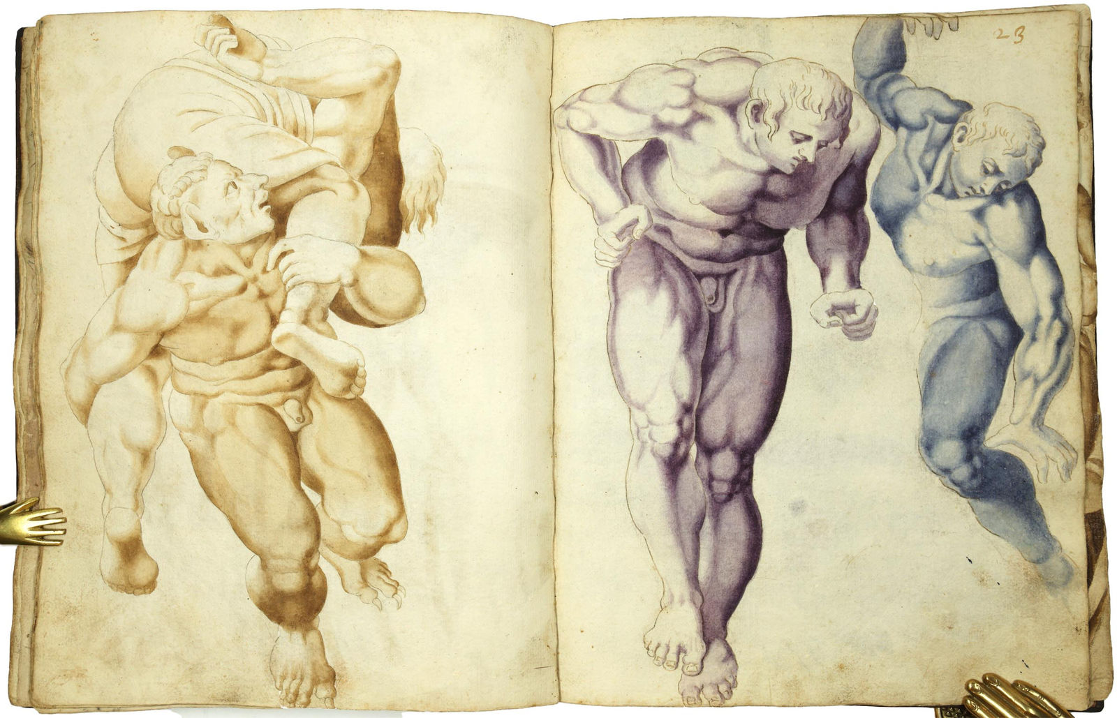 [Michelangelo Buonarroti], Album with 70 ink and wash studies after the "Last Judgment", preserving Michelangelo's original fresco designs, S.a. [ca. 1560]. [Rome].