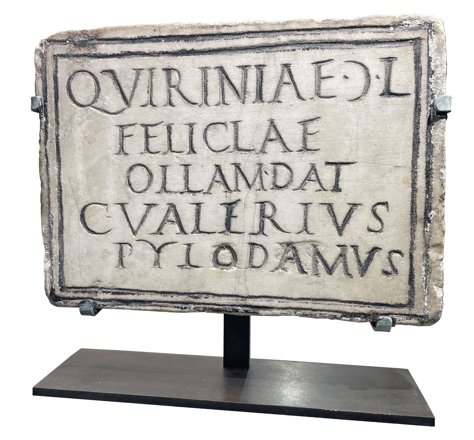 [Roman marble funerary plaque], A Roman marble funerary plaque inscribed for the freedwoman Quirinia Felicula, Rome, 1st half of 1st century CE.