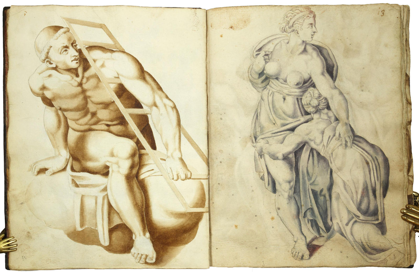 [Michelangelo Buonarroti], Album with 70 ink and wash studies after the "Last Judgment", preserving Michelangelo's original fresco designs, S.a. [ca. 1560]. [Rome].