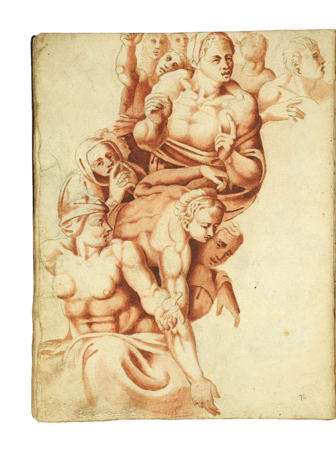 [Michelangelo Buonarroti], Album with 70 ink and wash studies after the "Last Judgment", preserving Michelangelo's original fresco designs, S.a. [ca. 1560]. [Rome].