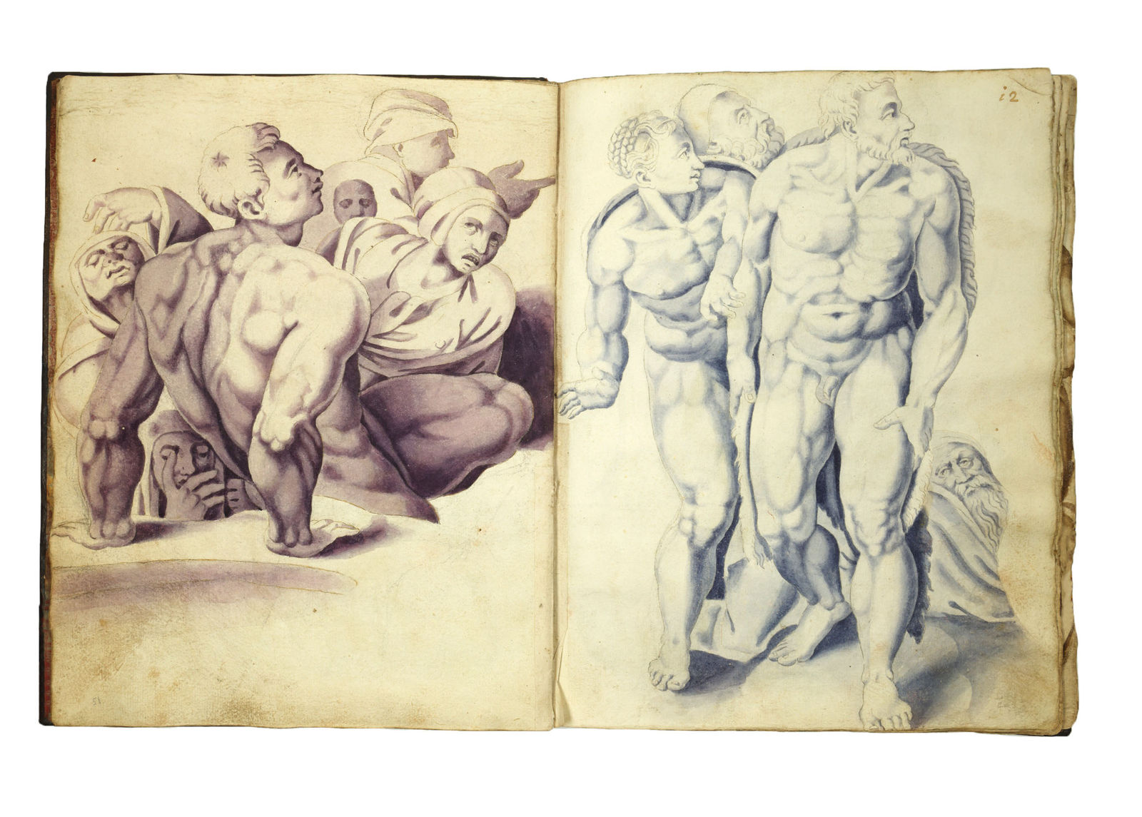 [Michelangelo Buonarroti], Album with 70 ink and wash studies after the "Last Judgment", preserving Michelangelo's original fresco designs, S.a. [ca. 1560]. [Rome].
