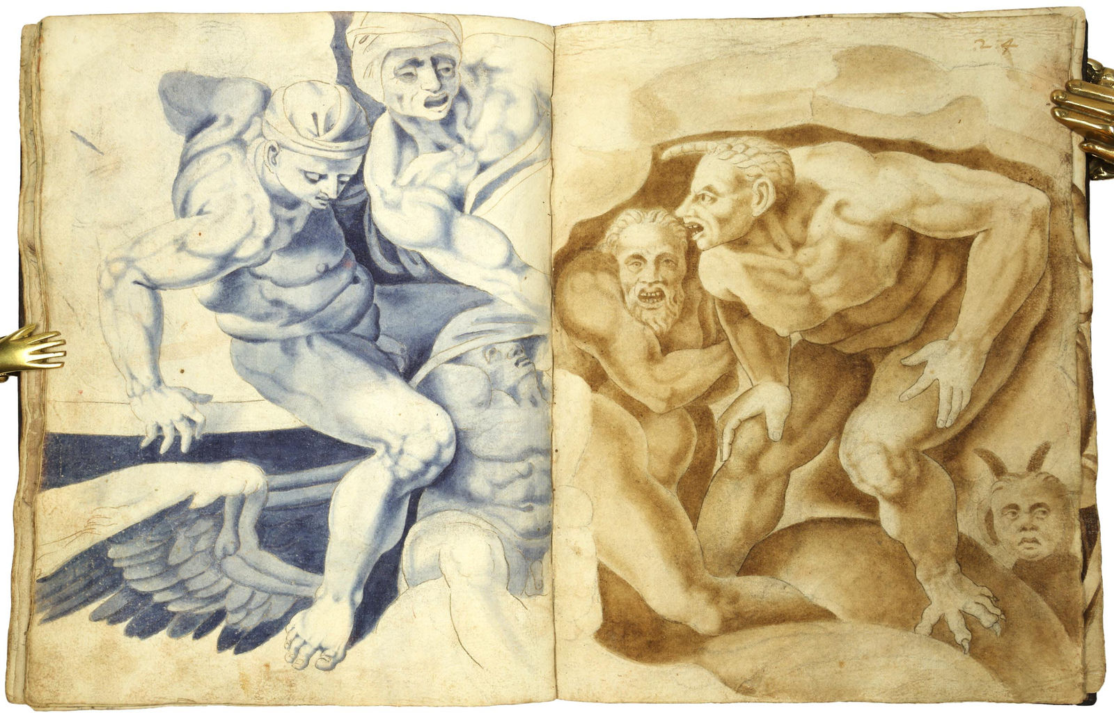 [Michelangelo Buonarroti], Album with 70 ink and wash studies after the "Last Judgment", preserving Michelangelo's original fresco designs, S.a. [ca. 1560]. [Rome].