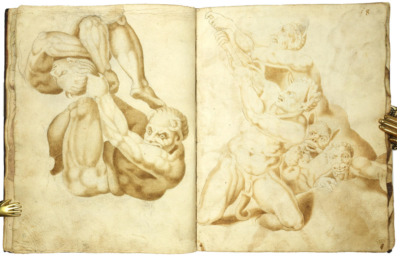 [Michelangelo Buonarroti], Album with 70 ink and wash studies after the "Last Judgment", preserving Michelangelo's original fresco designs, S.a. [ca. 1560]. [Rome].