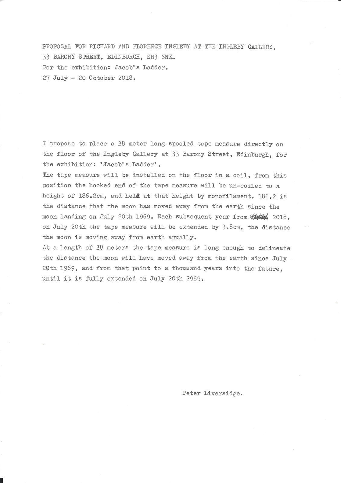 Peter Liversidge, From home - how far the moon has, and is, moving away from the Earth since the moon landing, July 20th 1969, 2018