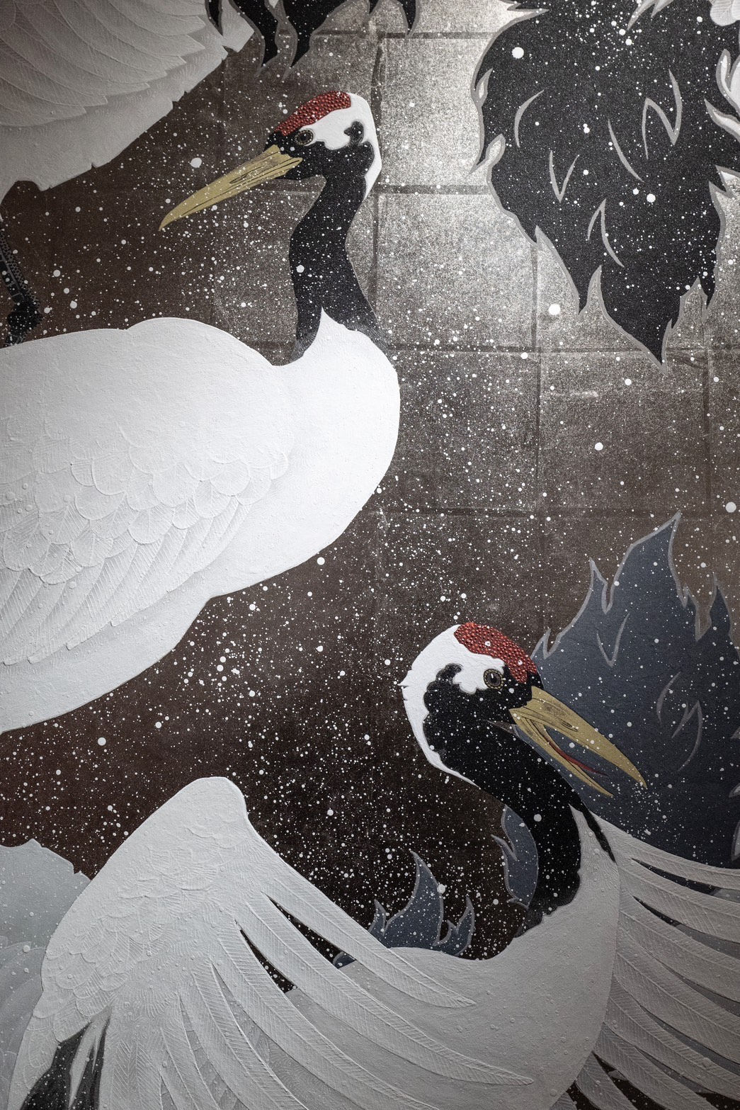 Folding Screen of Cranes: Crossing the Moon, 鶴の屏風 「月を渡る」| Daisuke Nakano | Nihonga | Ippodo Gallery TOKYO & NEW YORK