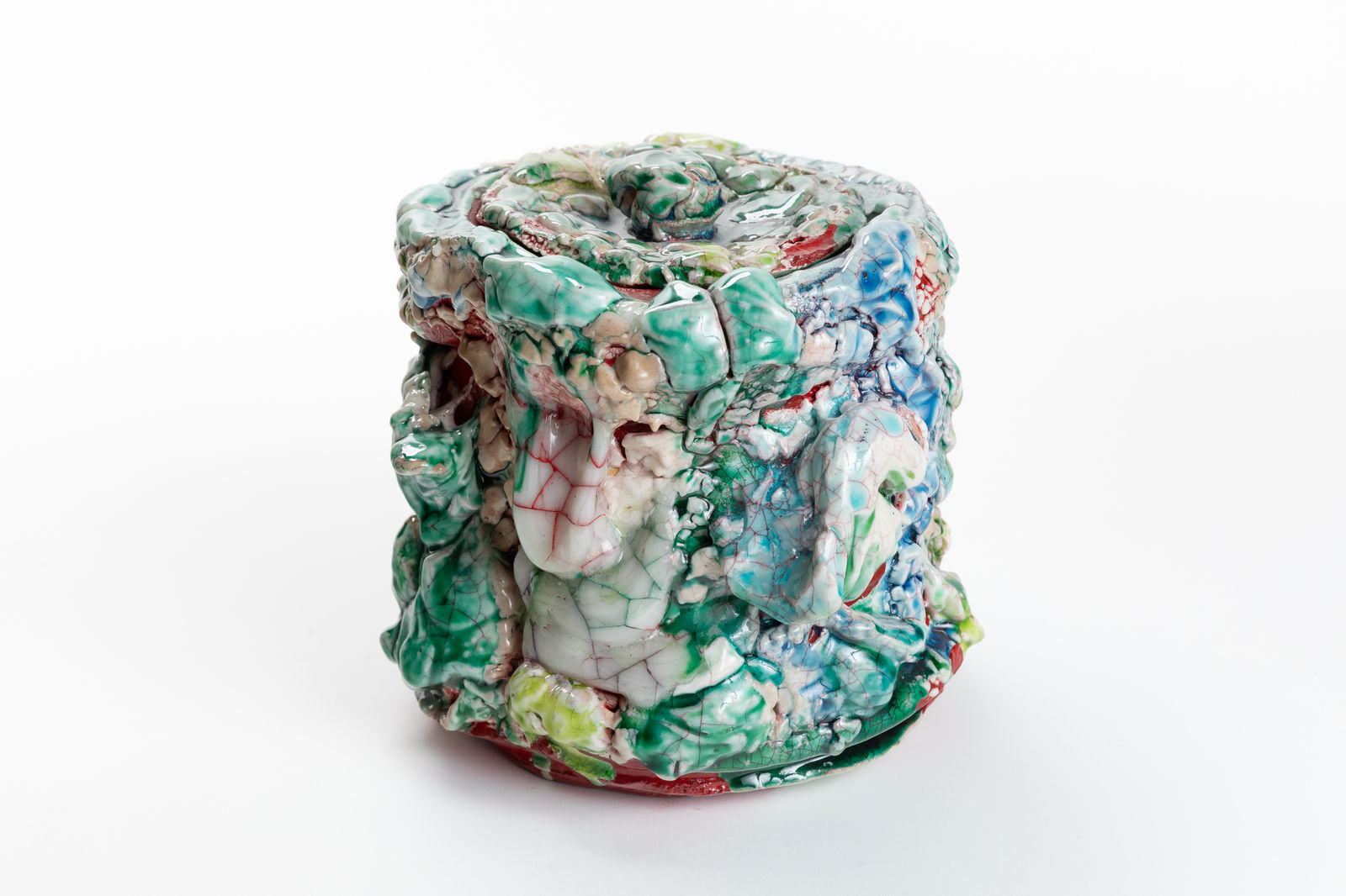 Kodai Ujiie, Oribe Lacquer White Glaze Water Jar 織部漆朱塗交白釉水指, 2024