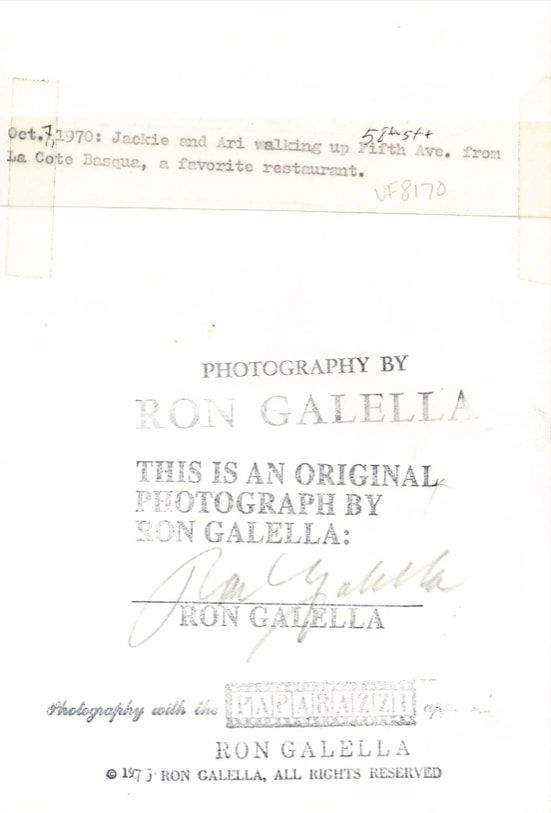 Ron Galella, Jackie and Ari walking up 58th street from La Cote Basque, a favourite restaurant, October 7, 1970