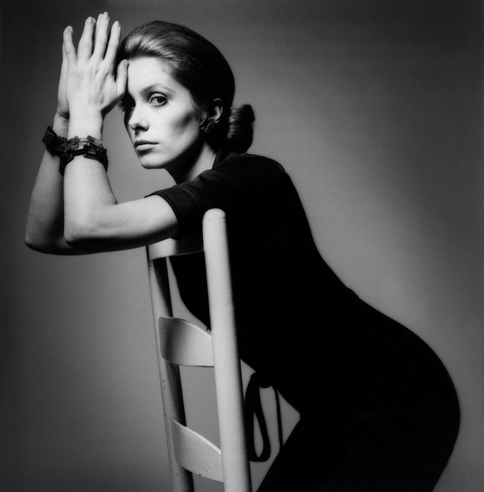 Jeanloup Sieff, Catherine Deneuve, dress by Yves Saint Laurent, Paris, Vogue Italie, 1969