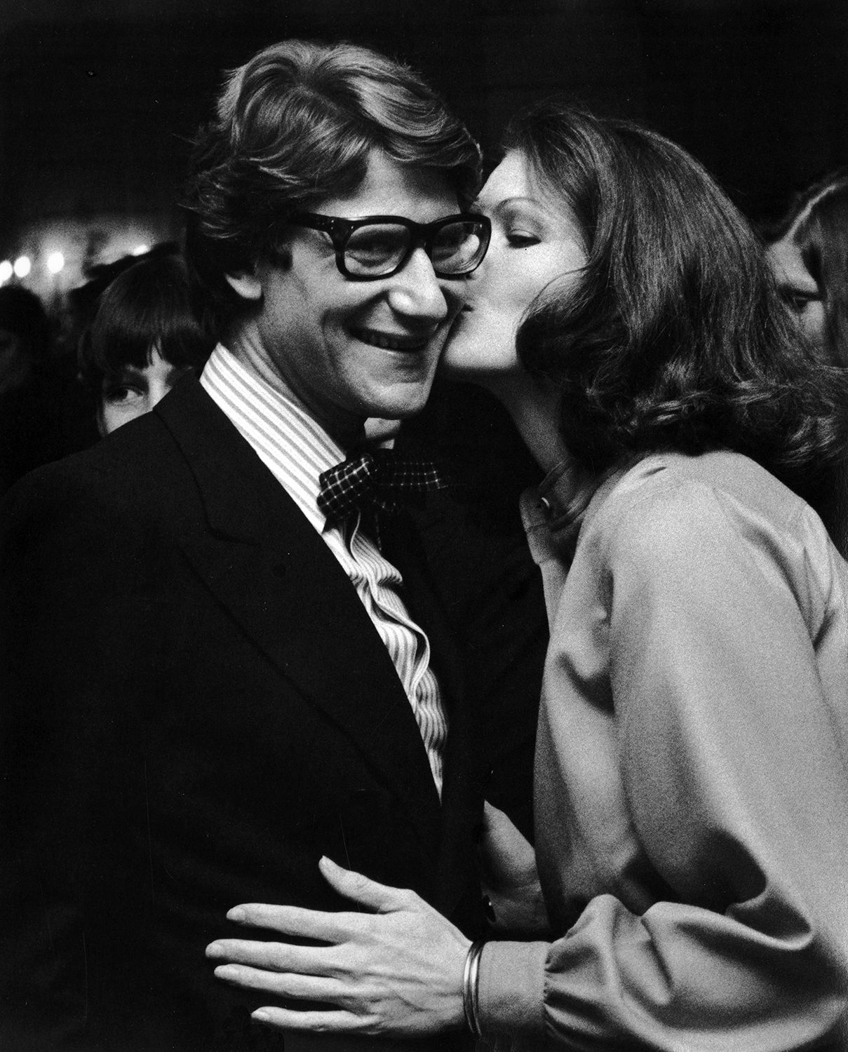 Ron Galella, Yves Saint-Laurent and Lois Chiles at the Hotel Pierre, New York City, 1974