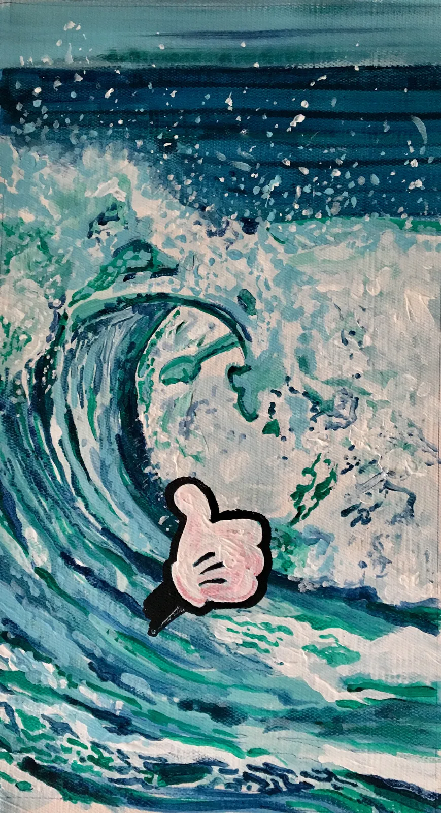 painting of wave and thumb up