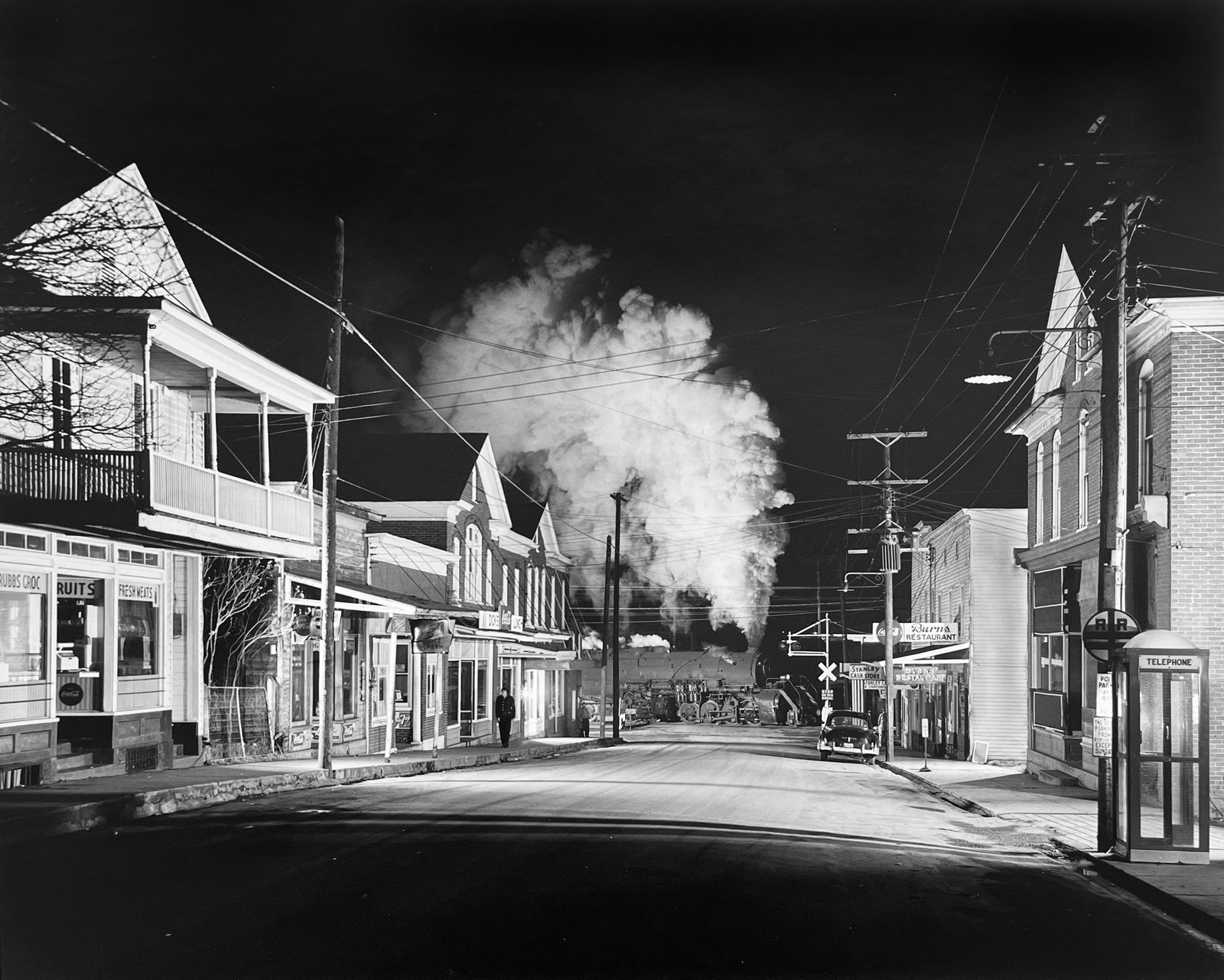 O. Winston Link, Officer Painter Patrols Main Street, Stanley, Virginia, 1956