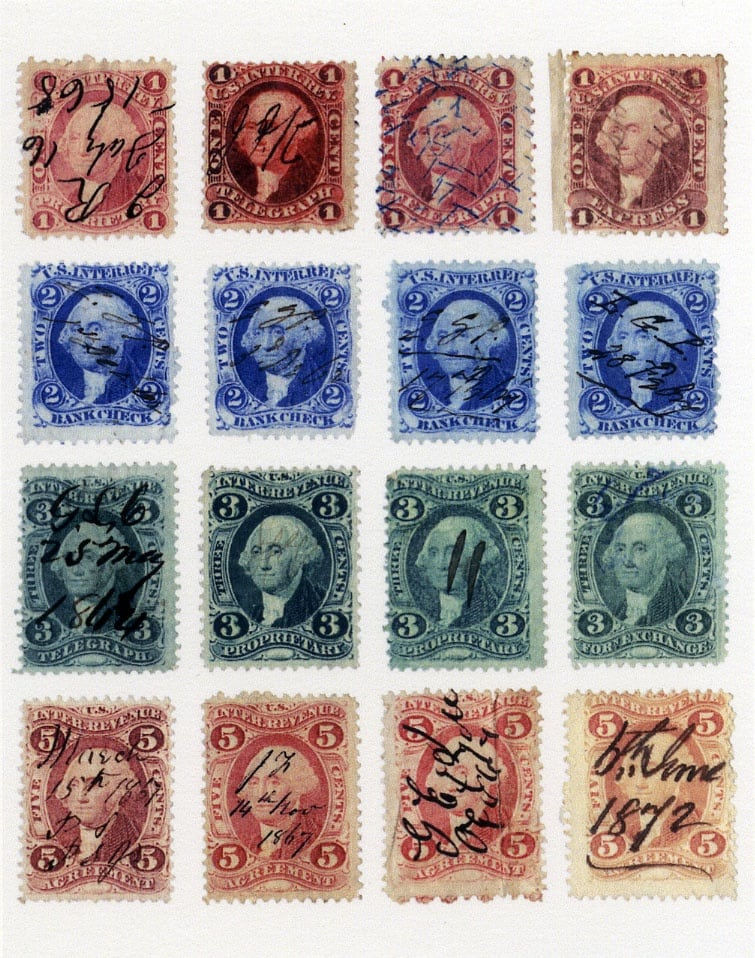 Richard Benson, Sixteen First Issue Revenue Stamps with Pen Cancels, 2013
