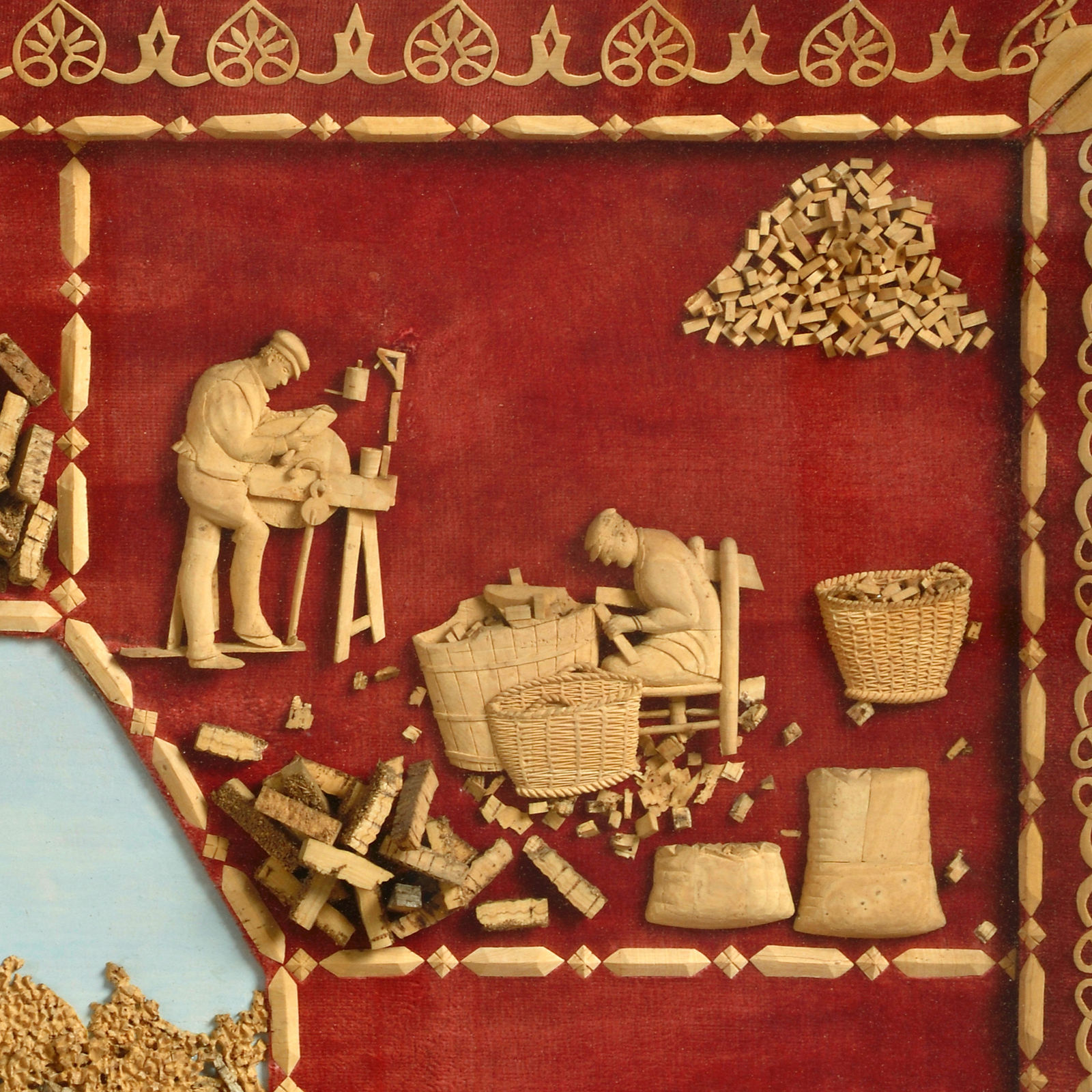 EXCEPTIONAL SPANISH CORK PICTURE ILLUSTRATING THE PRODUCTION OF CORK