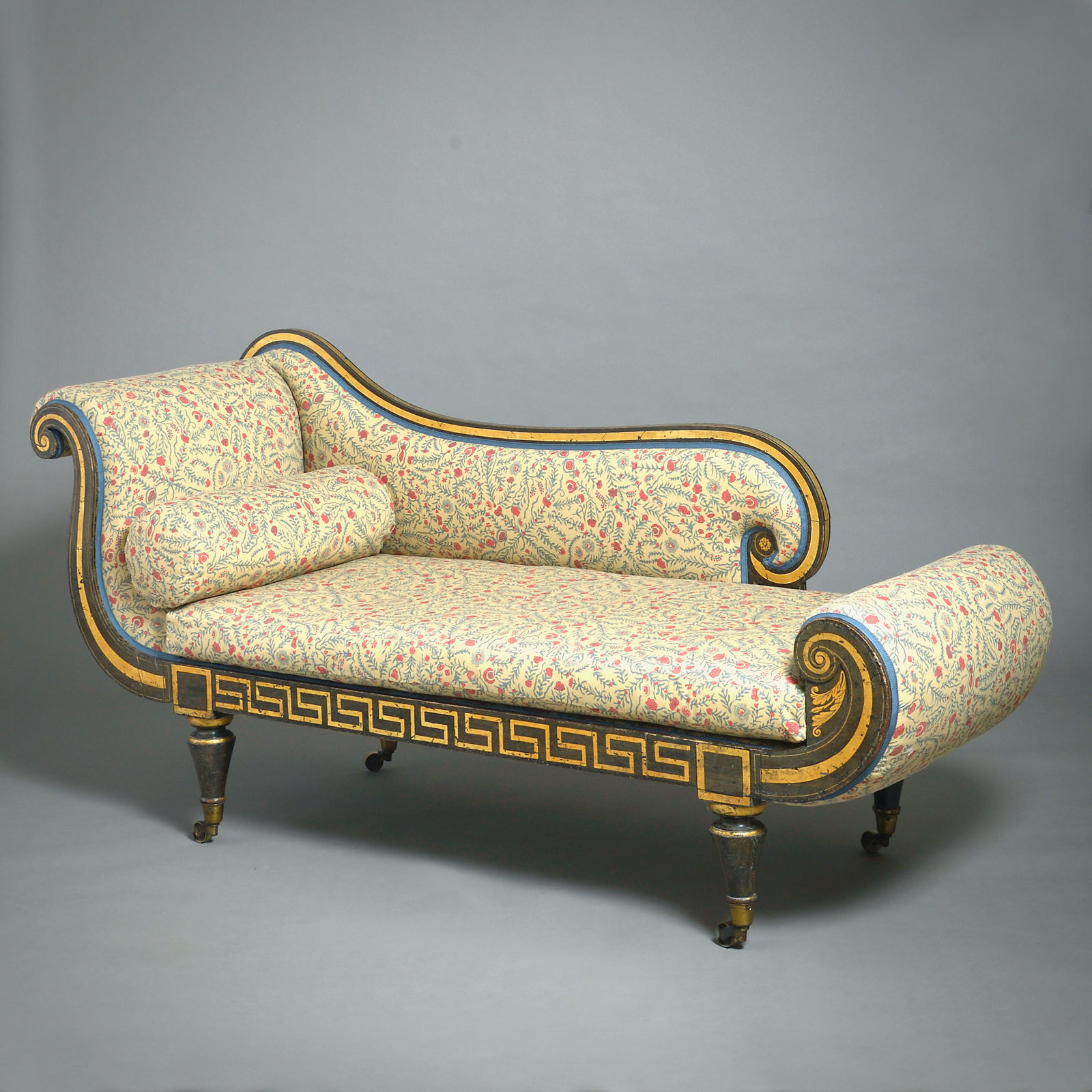 PAIR OF REGENCY GRAINED AND PARCEL-GILT CHAISE LONGUES