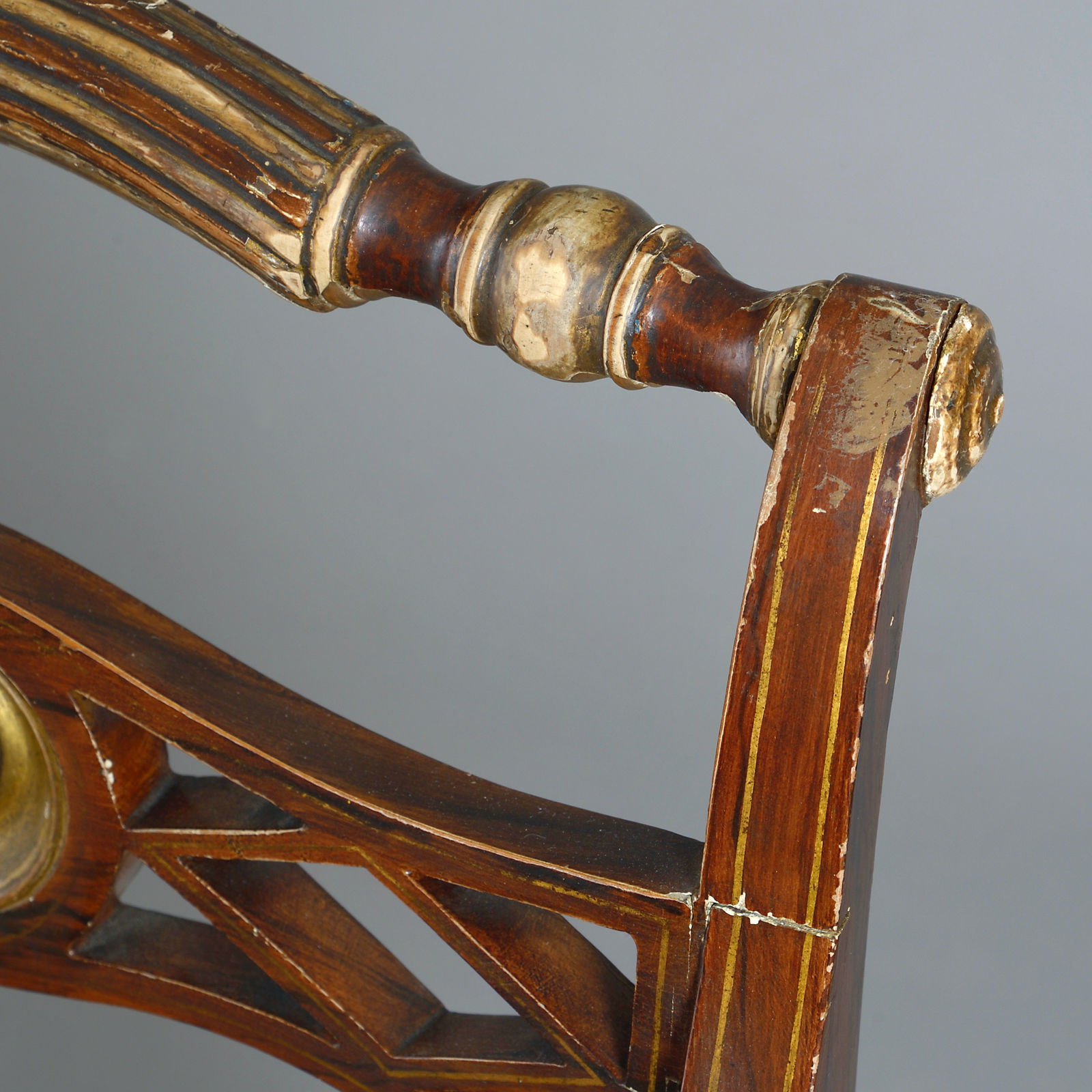 PAIR OF REGENCY GRAINED AND PARCEL-GILT OPEN ARMCHAIRS