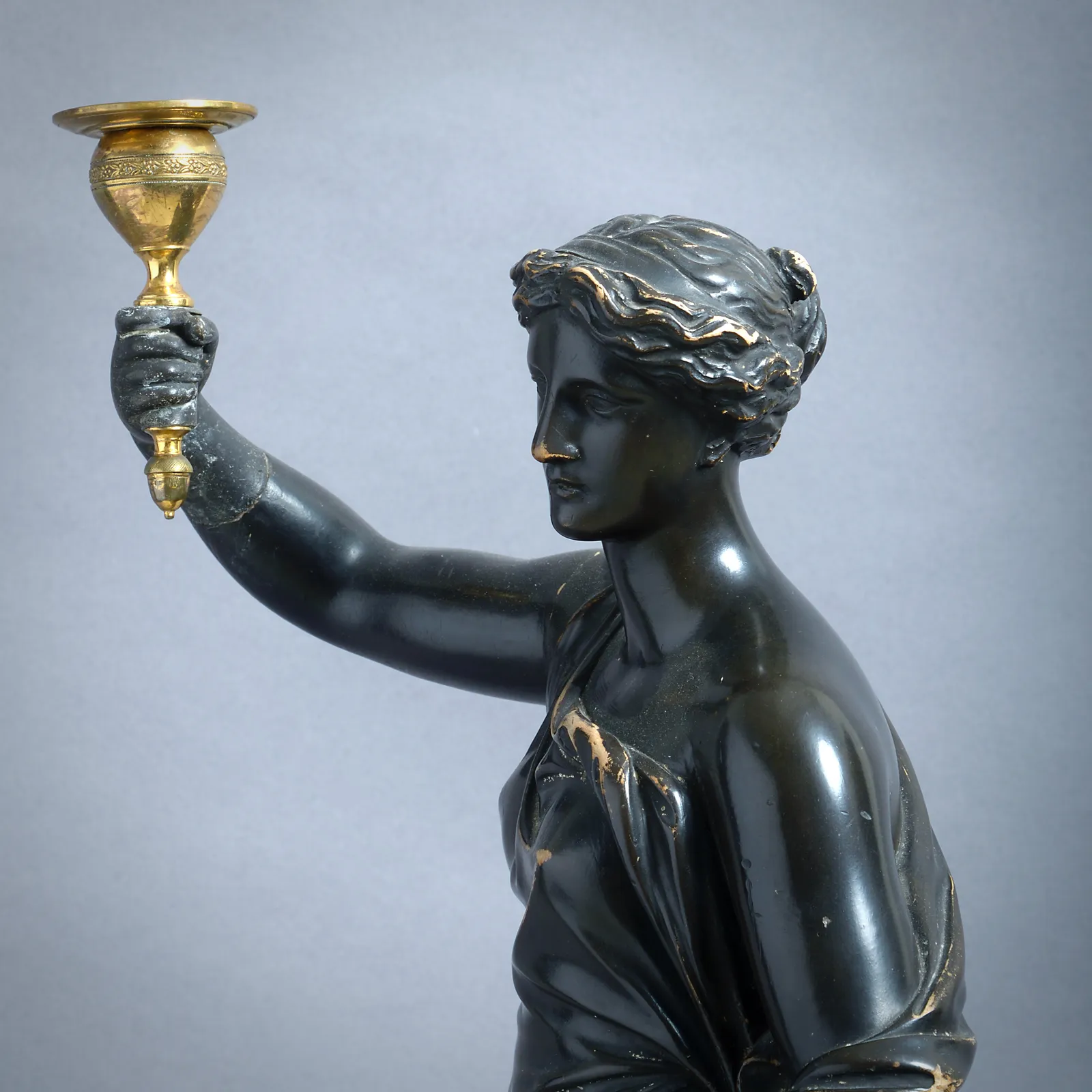 PAIR OF REGENCY BRONZED PLASTER FIGURAL CANDLESTICKS BY HUMPHREY HOPPER