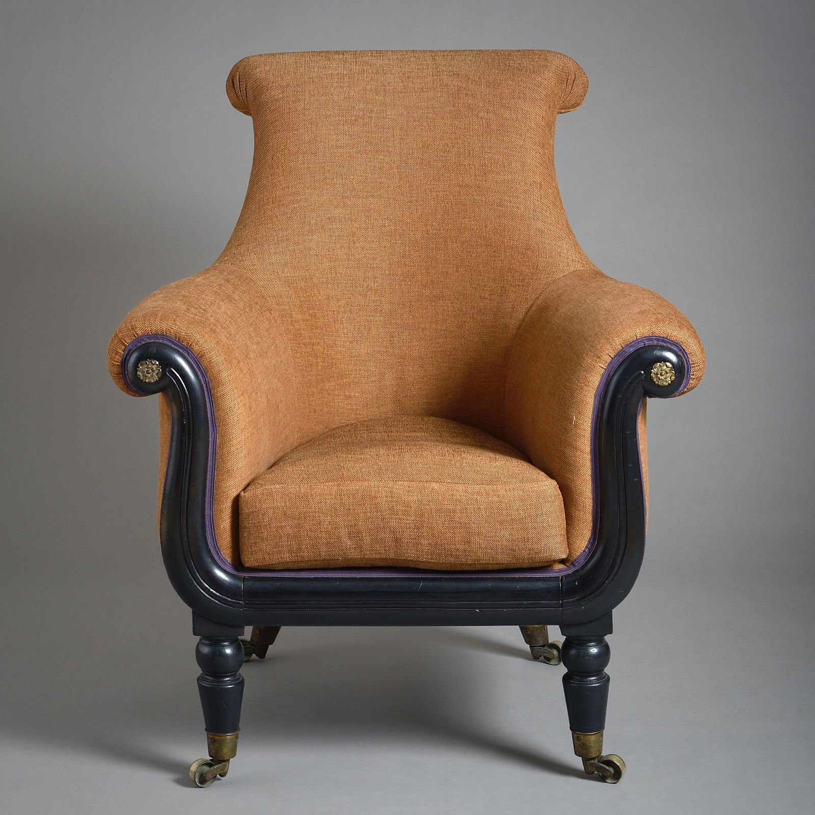 REGENCY EBONISED LIBRARY ARMCHAIR