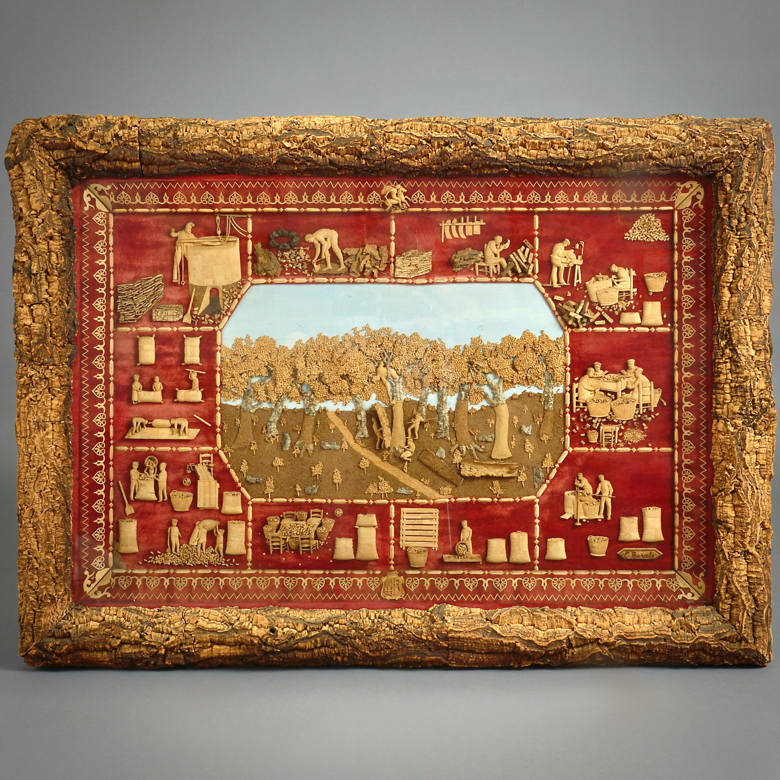 EXCEPTIONAL SPANISH CORK PICTURE ILLUSTRATING THE PRODUCTION OF CORK