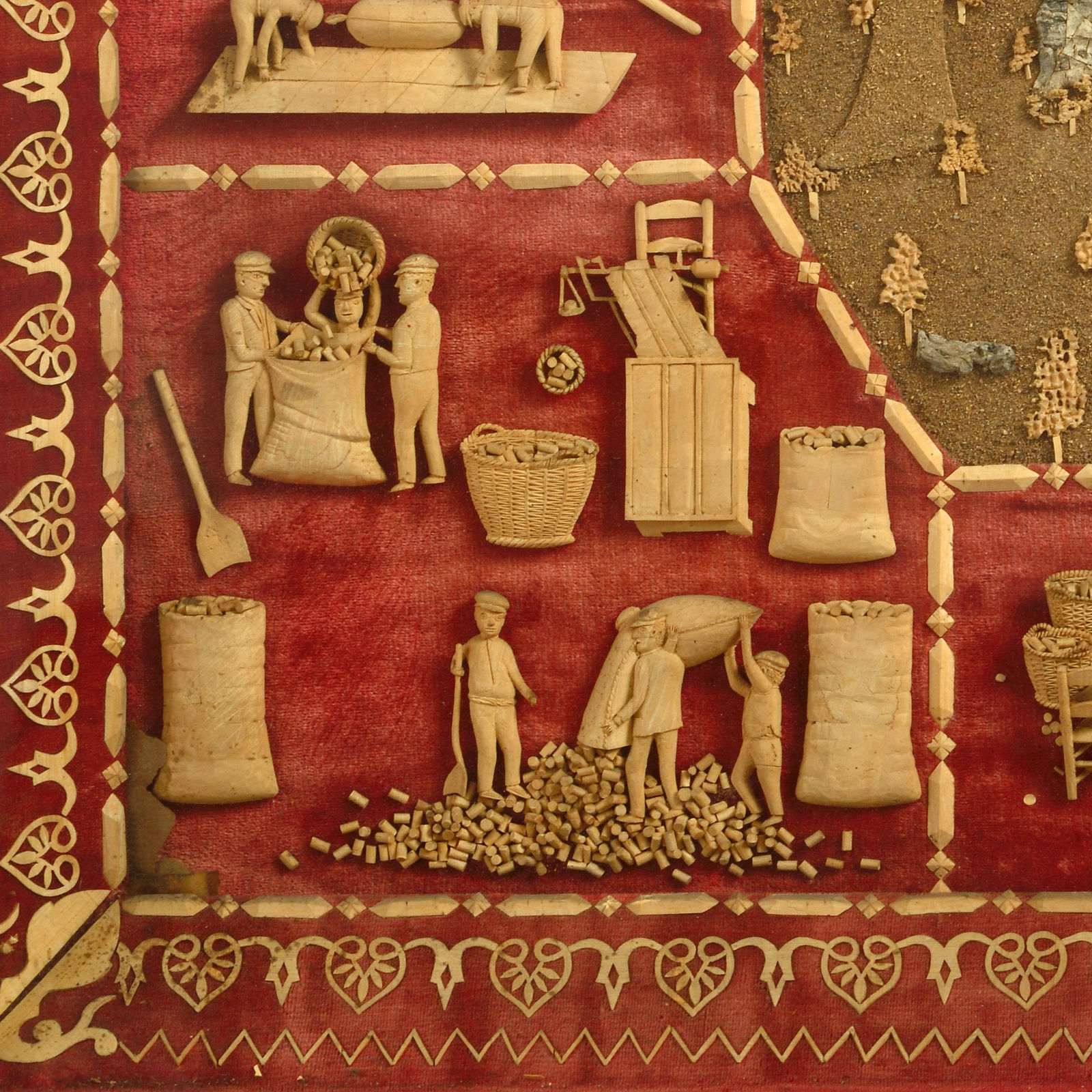 EXCEPTIONAL SPANISH CORK PICTURE ILLUSTRATING THE PRODUCTION OF CORK