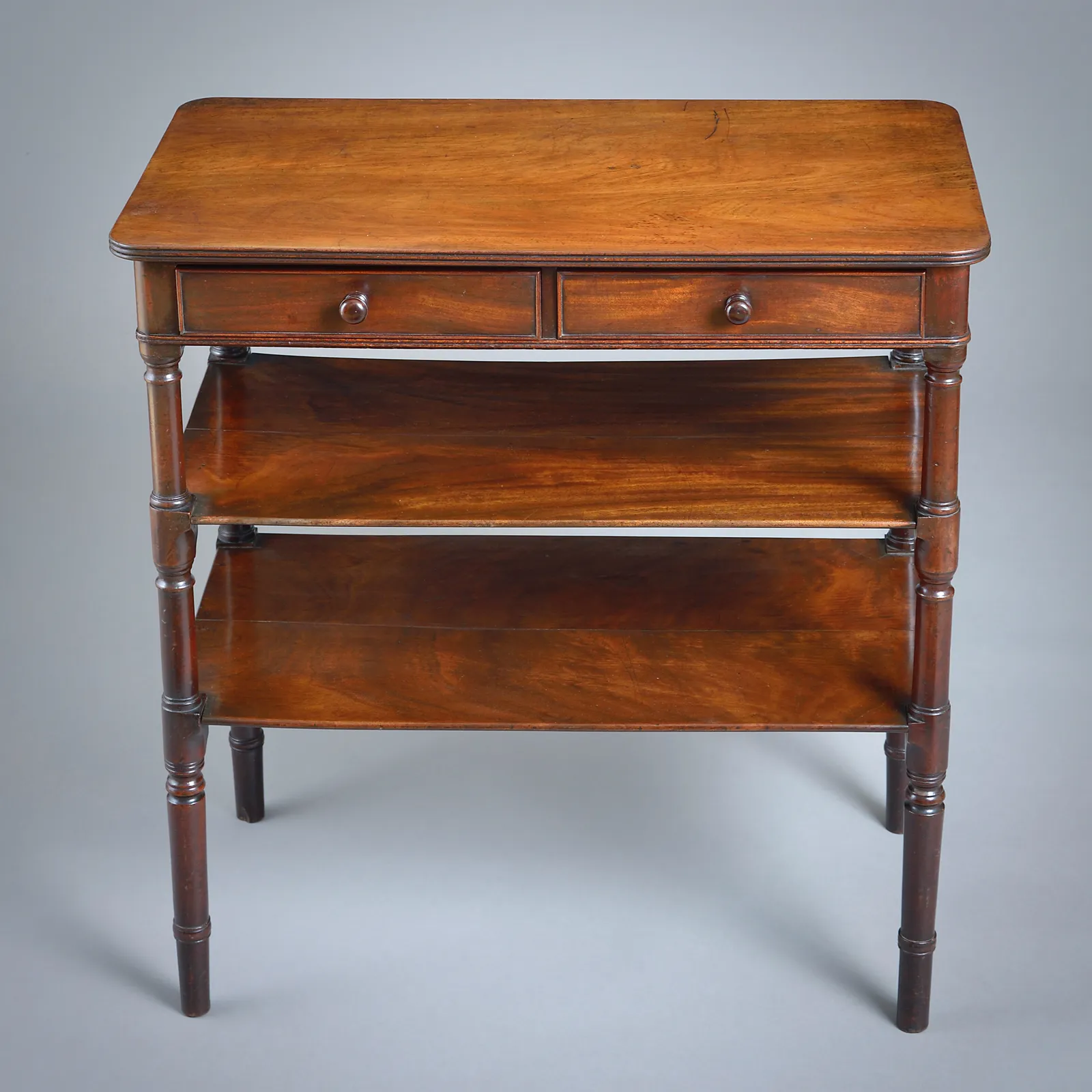 REGENCY MAHOGANY THREE-TIER SIDE TABLE