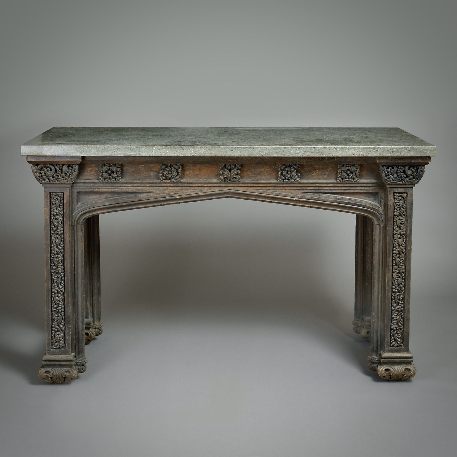 GOTHIC REVIVAL CARVED OAK SIDE TABLE POSSIBLY DESIGNED BY A.W.N. PUGIN