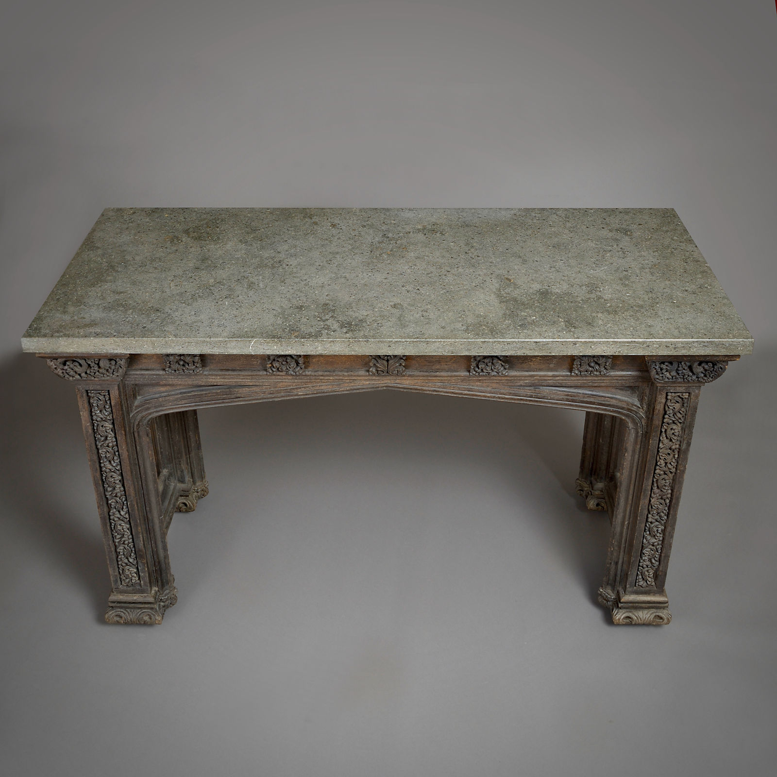 GOTHIC REVIVAL CARVED OAK SIDE TABLE POSSIBLY DESIGNED BY A.W.N. PUGIN