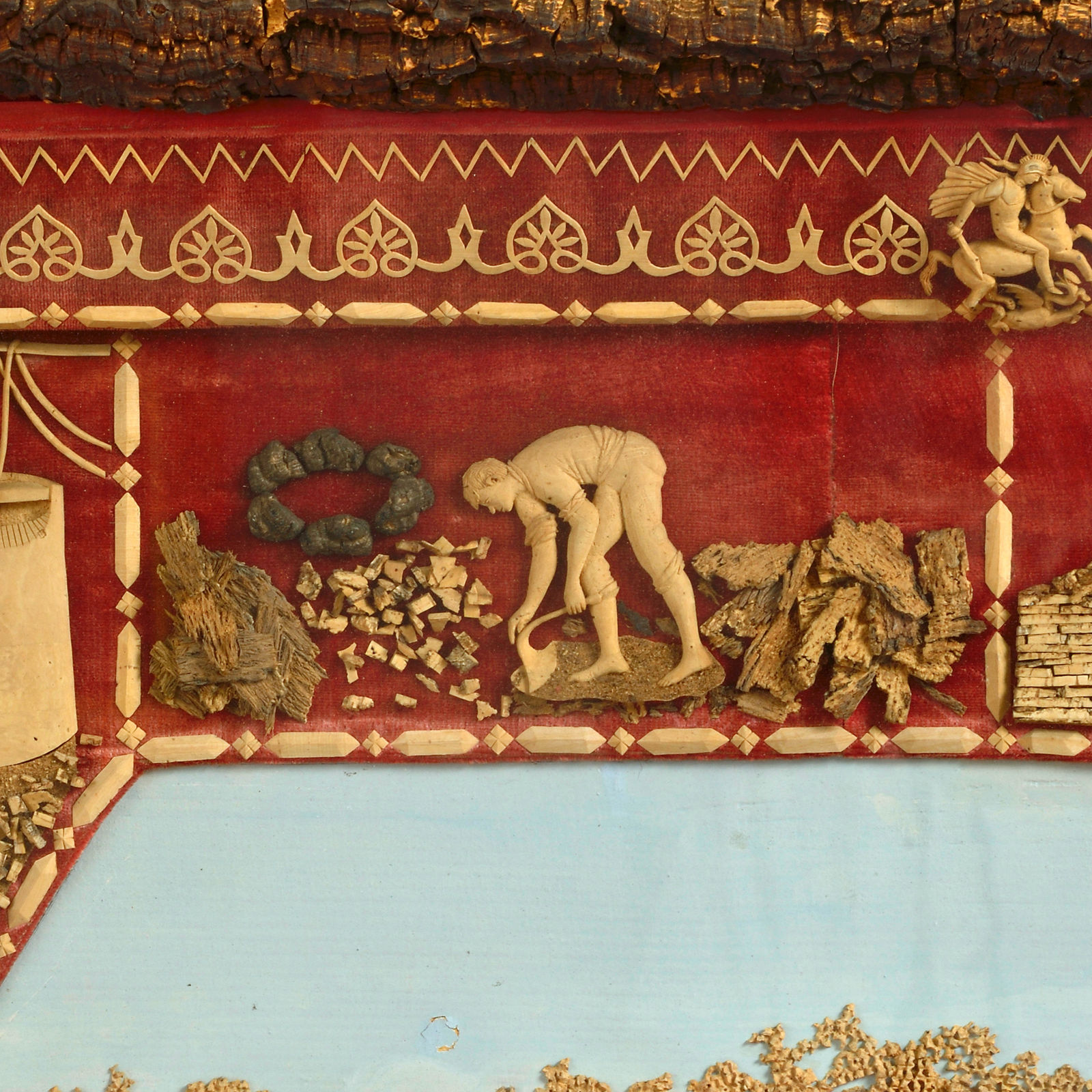 EXCEPTIONAL SPANISH CORK PICTURE ILLUSTRATING THE PRODUCTION OF CORK