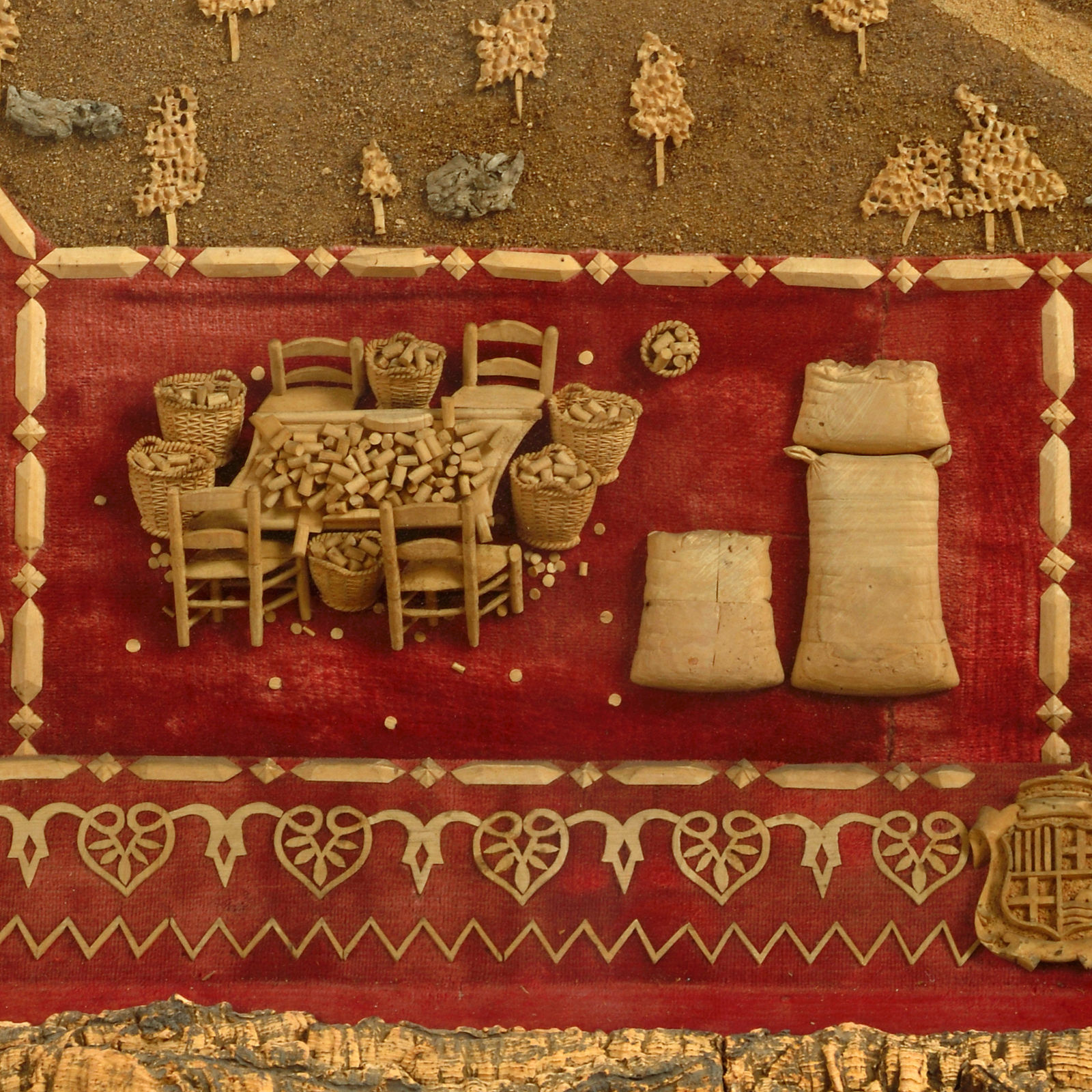 EXCEPTIONAL SPANISH CORK PICTURE ILLUSTRATING THE PRODUCTION OF CORK