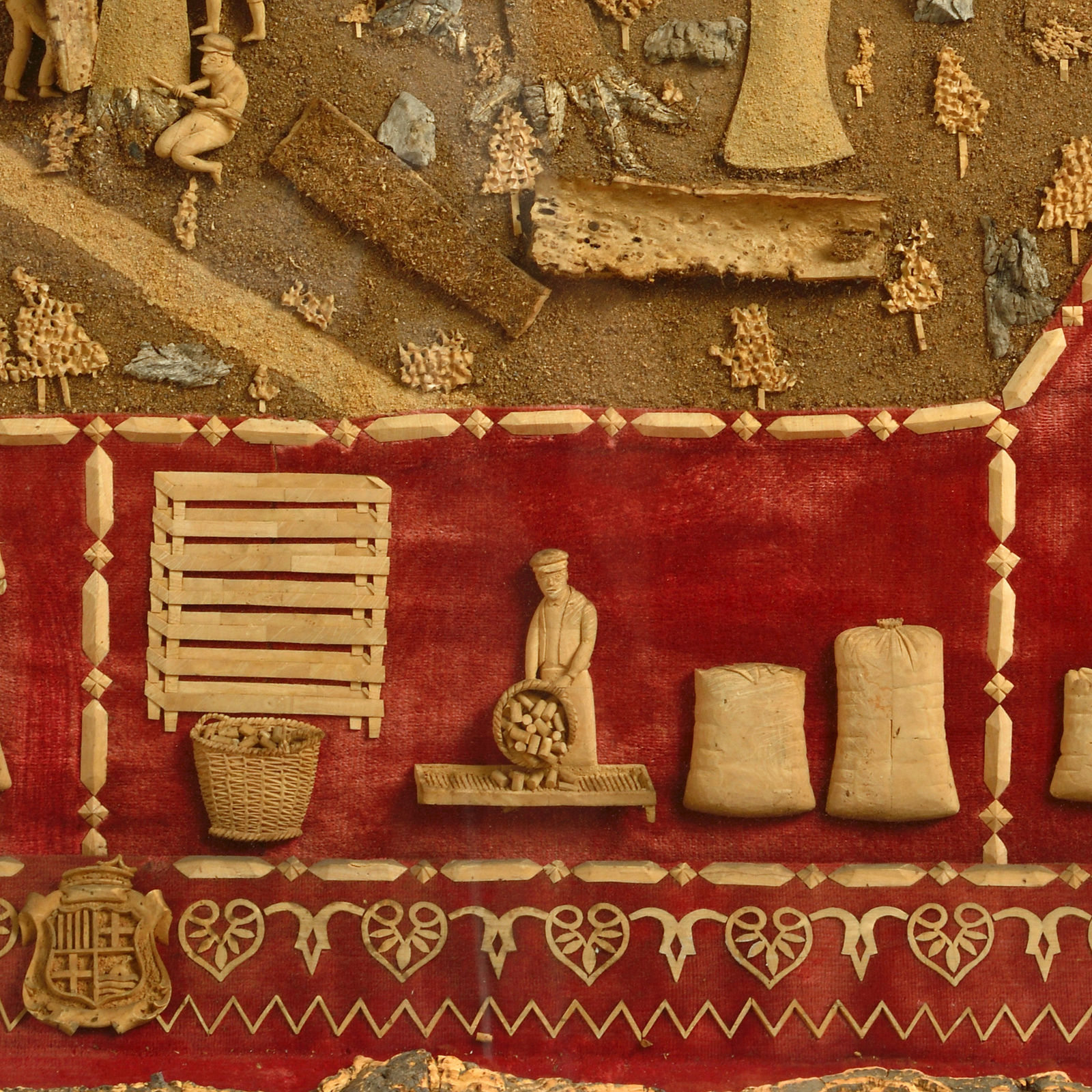 EXCEPTIONAL SPANISH CORK PICTURE ILLUSTRATING THE PRODUCTION OF CORK