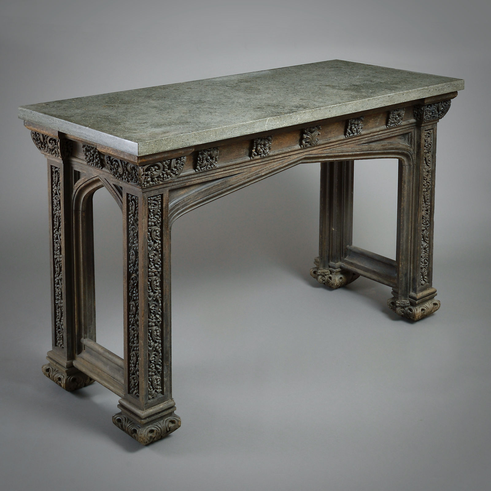 GOTHIC REVIVAL CARVED OAK SIDE TABLE POSSIBLY DESIGNED BY A.W.N. PUGIN