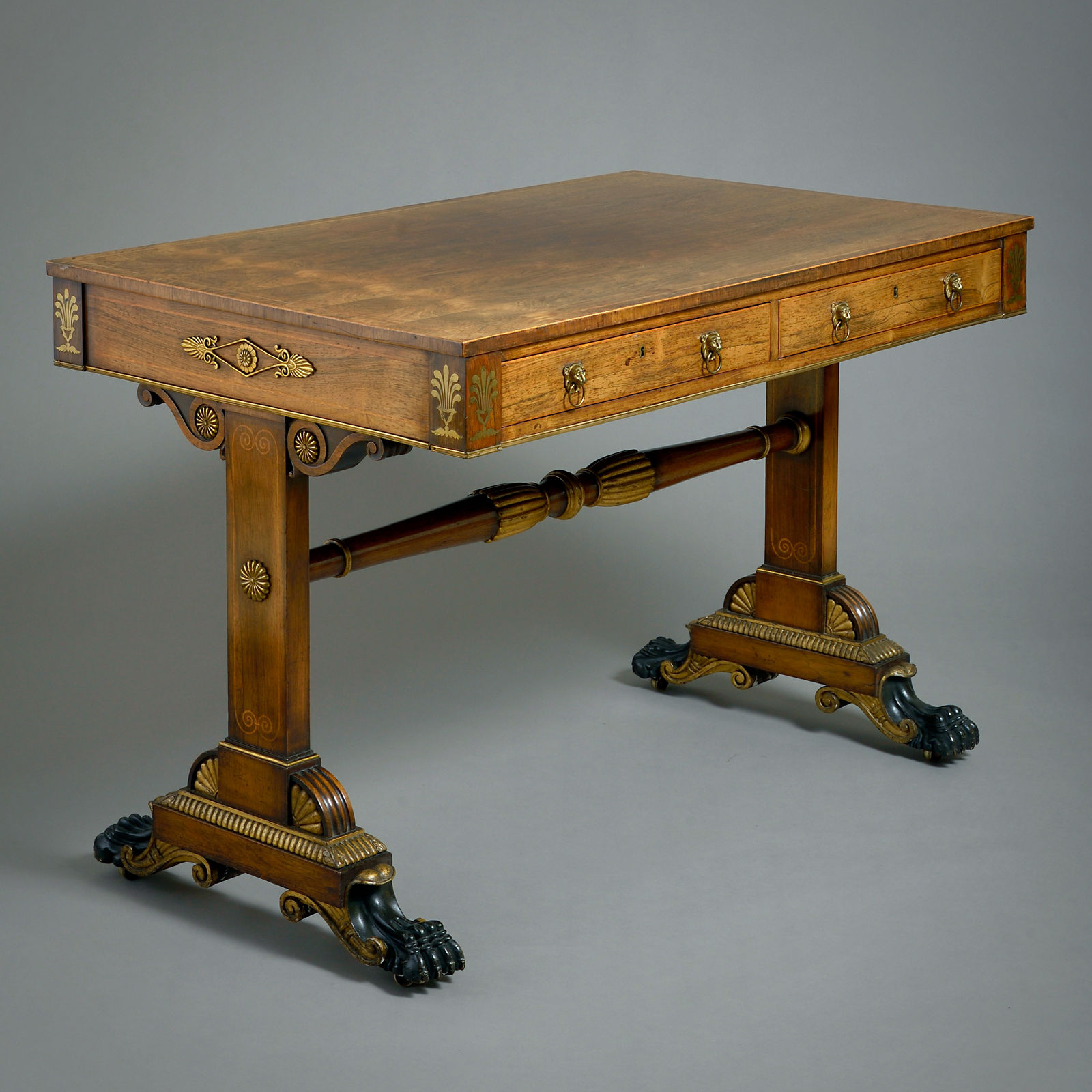REGENCY ORMOLU-MOUNTED, BRASS-INLAID AND PARCEL-GILT WRITING TABLE
