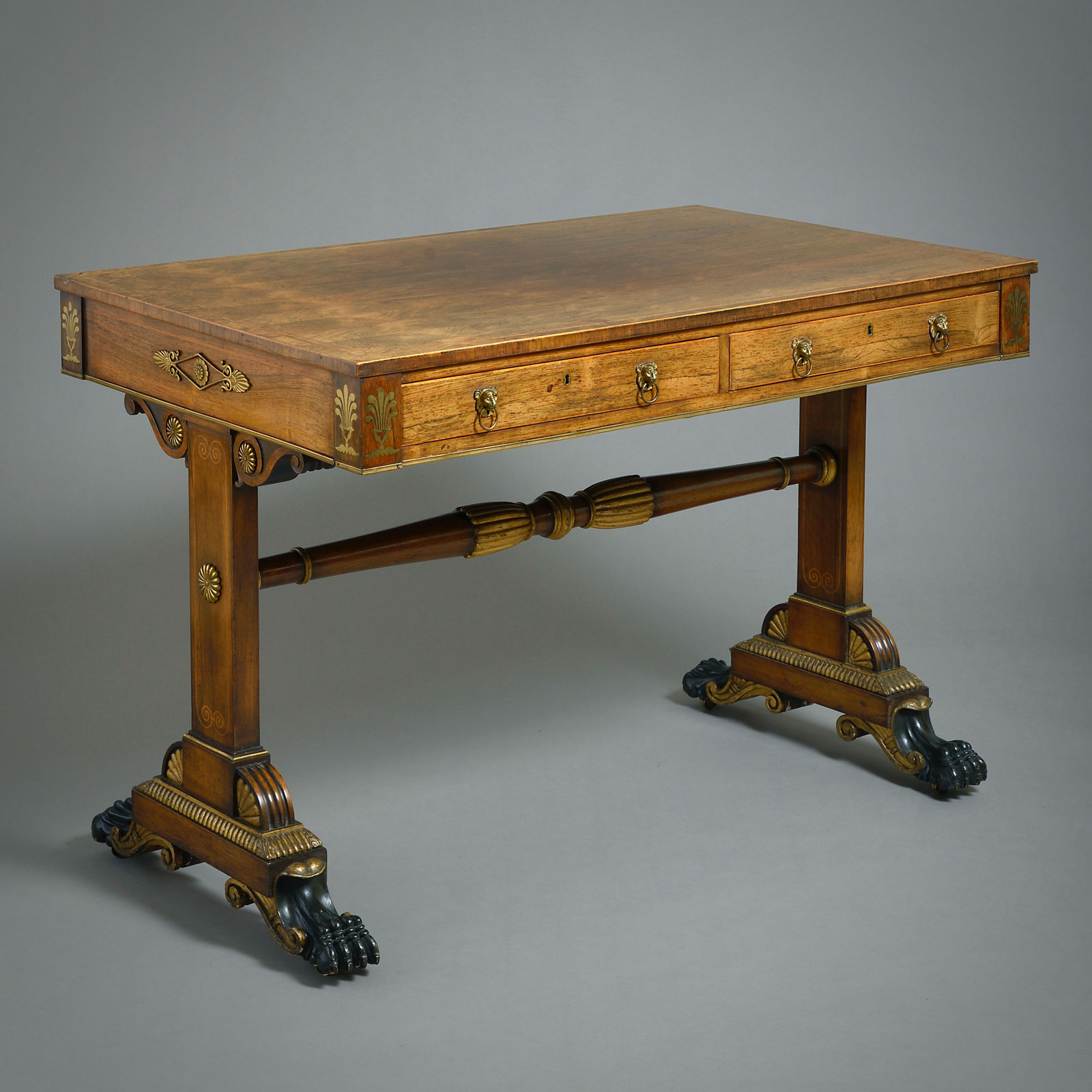 REGENCY ORMOLU-MOUNTED, BRASS-INLAID AND PARCEL-GILT WRITING TABLE