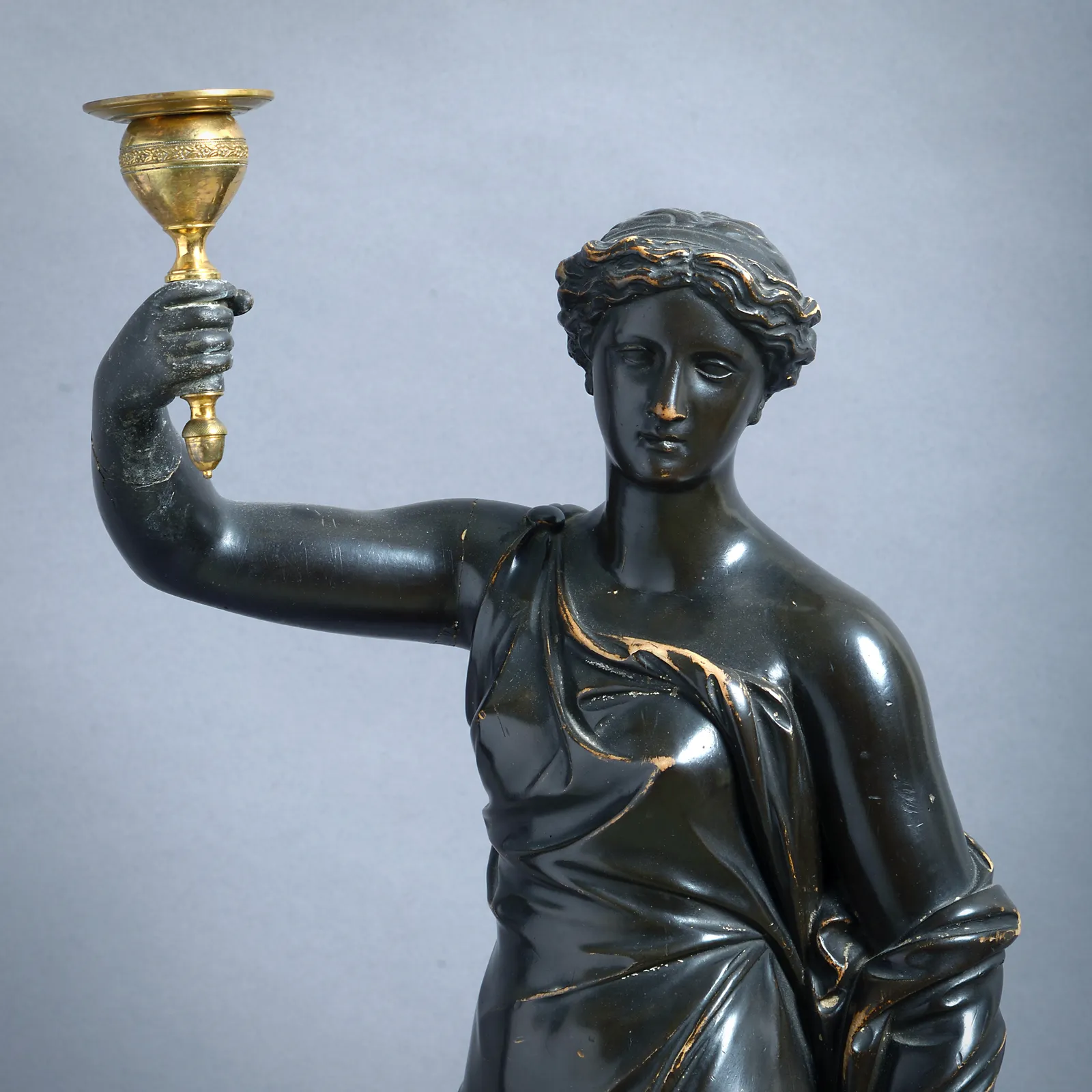 PAIR OF REGENCY BRONZED PLASTER FIGURAL CANDLESTICKS BY HUMPHREY HOPPER