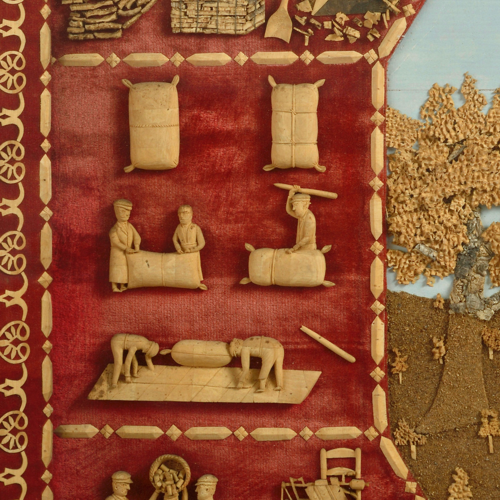 EXCEPTIONAL SPANISH CORK PICTURE ILLUSTRATING THE PRODUCTION OF CORK