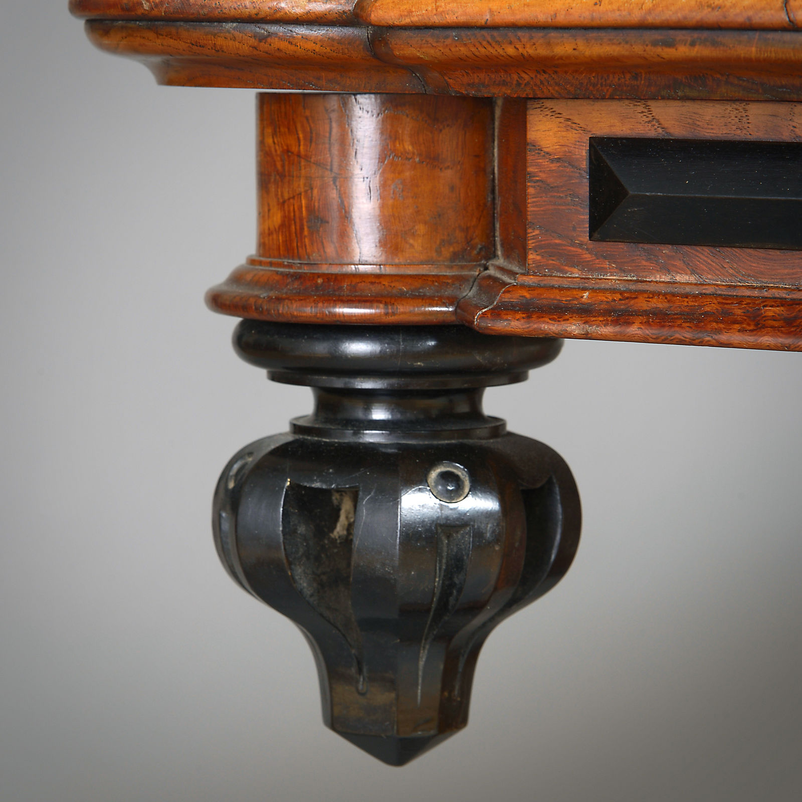 MARQUETRY-INLAID ASH AND EBONISED CENTRE TABLE