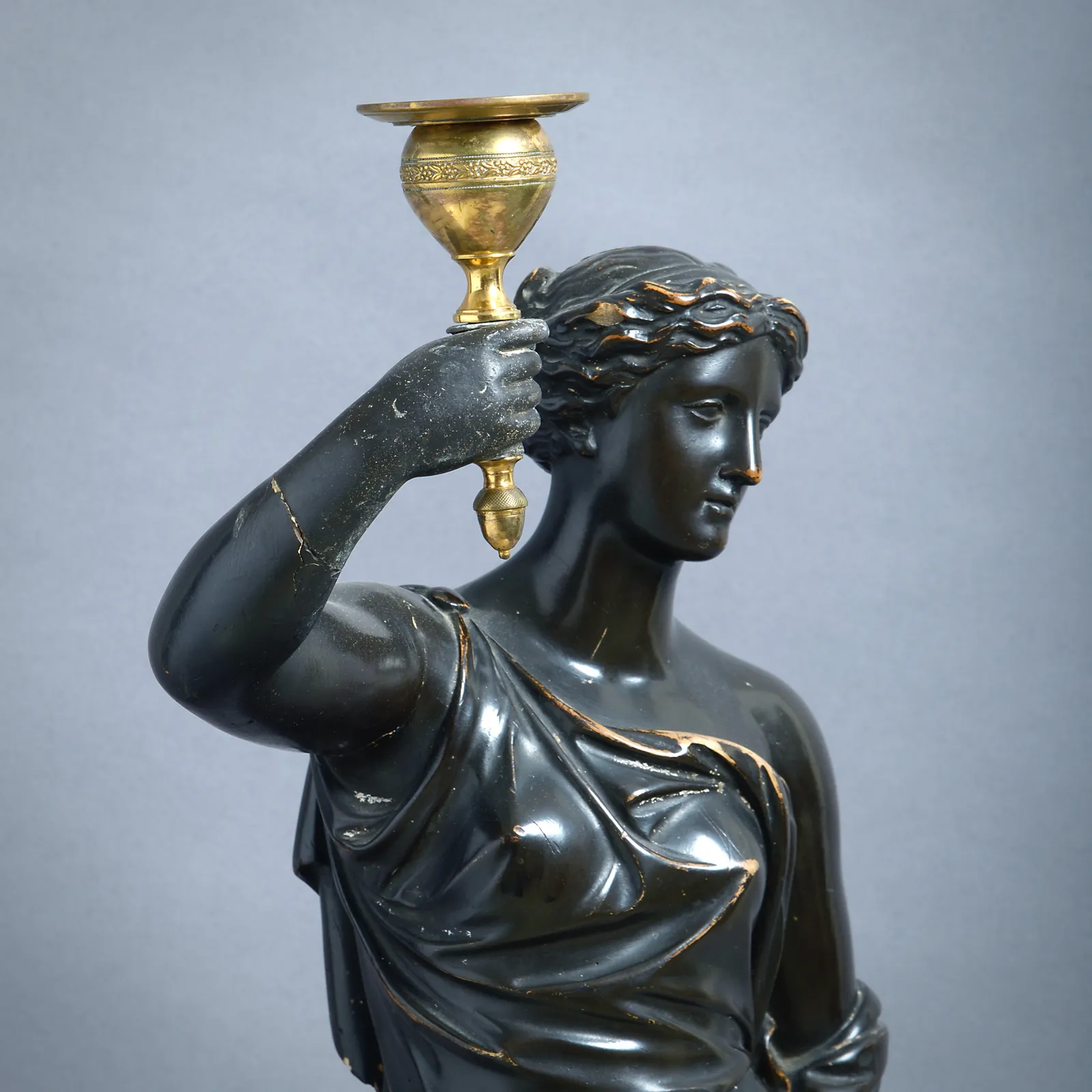 PAIR OF REGENCY BRONZED PLASTER FIGURAL CANDLESTICKS BY HUMPHREY HOPPER