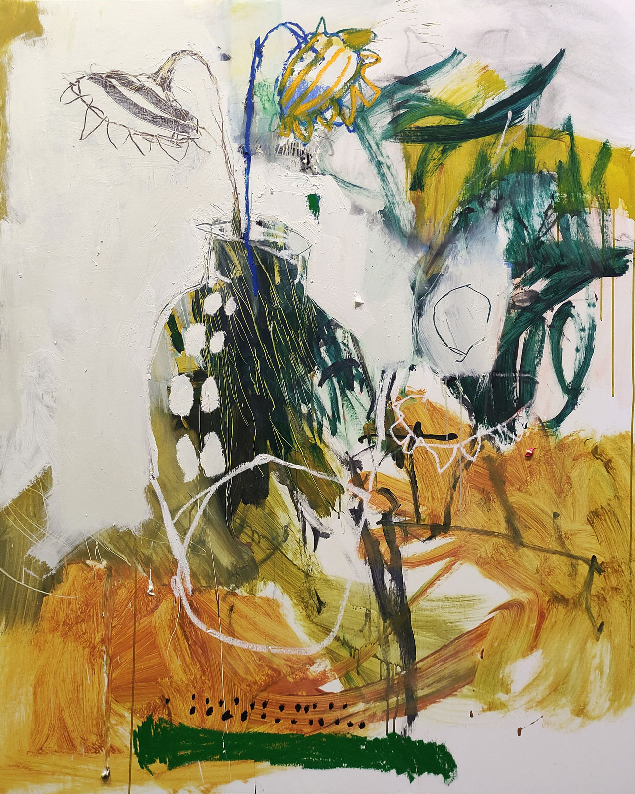 Luis Olaso, Composition for a vase and three sunflowers, 2021