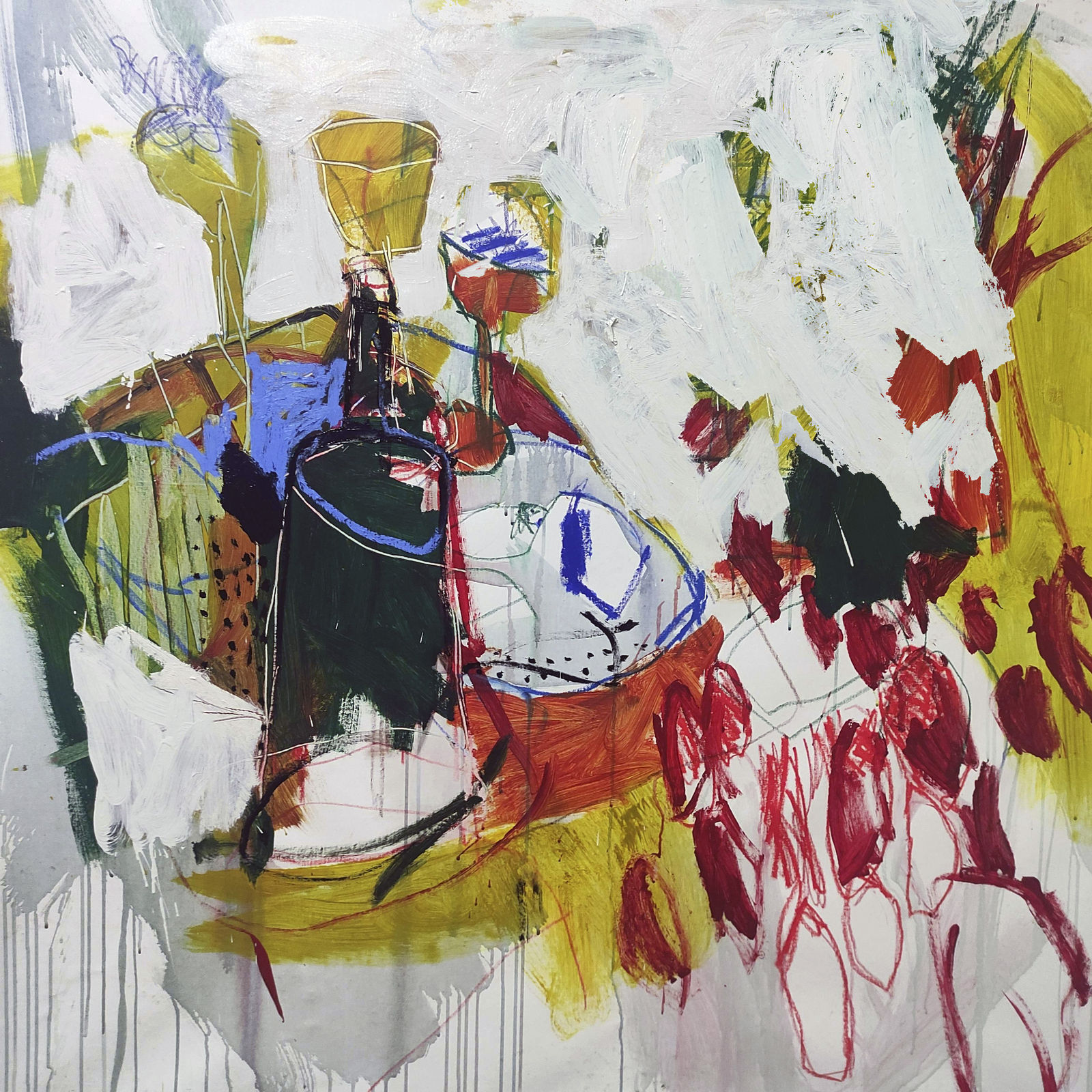 Luis Olaso, Composition for three glasses and a bottle, 2021