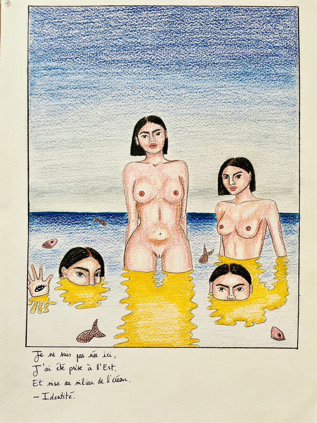 Sophie-Yen Bretez, Dessin: « Swallows of goodbye, Waved by the sad wind of summer, You were not born here. You were taken from the East, And put in the middle of the ocean. - You were meant to be reborn. »,, 2022