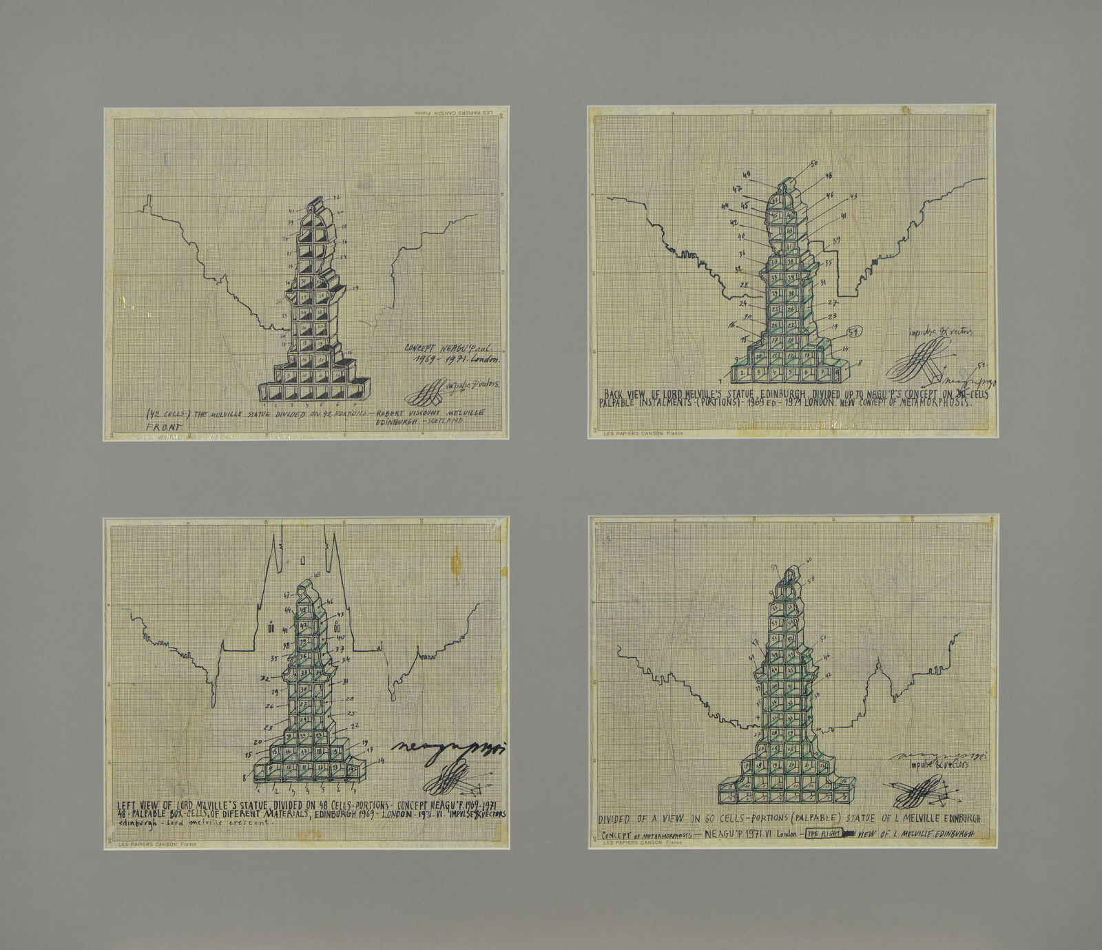 Paul Neagu, The Melville Statue Divided on 42 Portions. 42 Cells Concept, 1969-1971