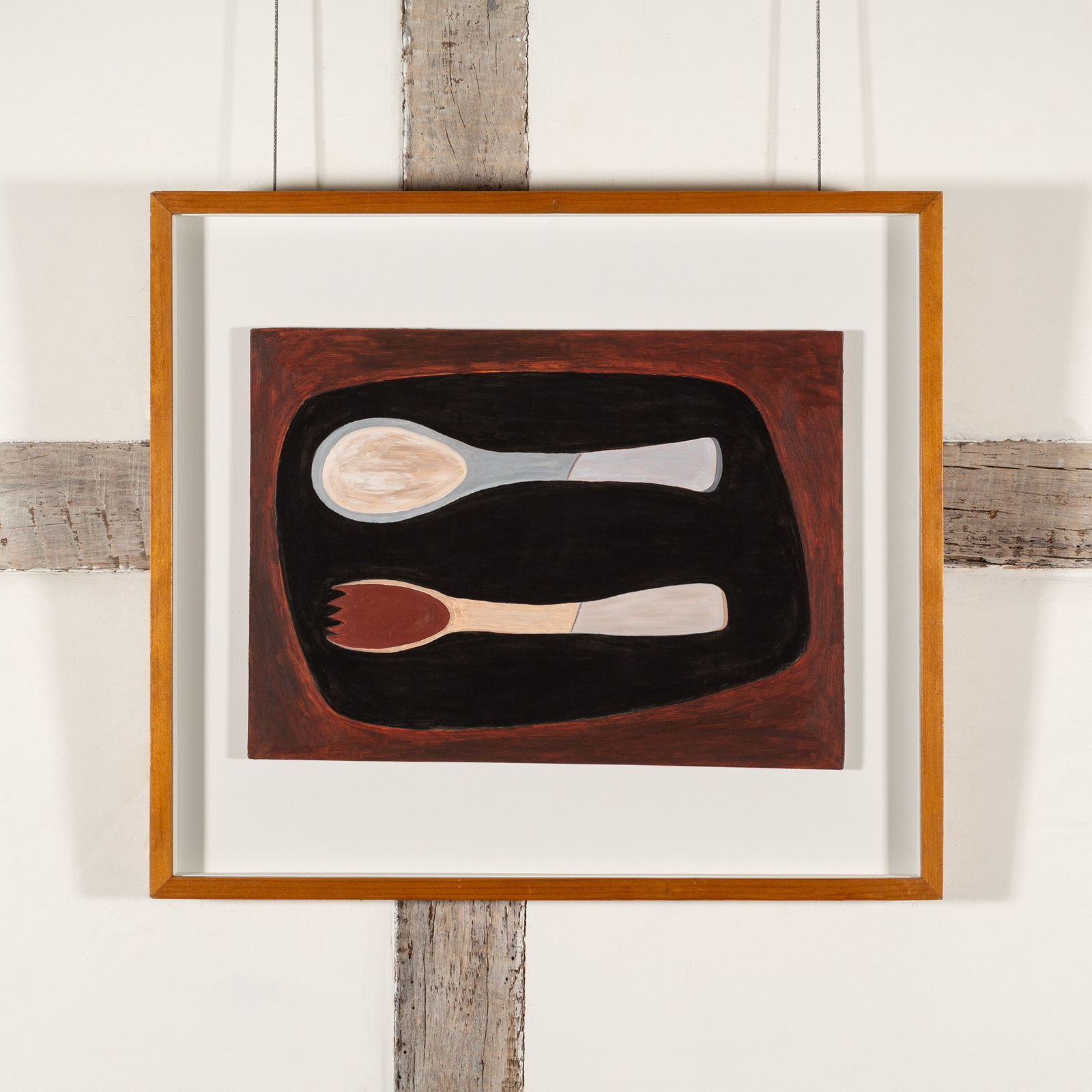 Rachel Nicholson, Spoon and Fork on Red and Black, 1978